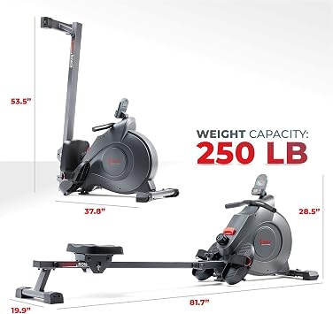Sunny Health & Fitness Flip & Foldable Rower for Home with Long Slide Rail, Full-Body Rowing Workout, Low-Impact Joint-Friendly Exercise, Free SunnyFit Training App