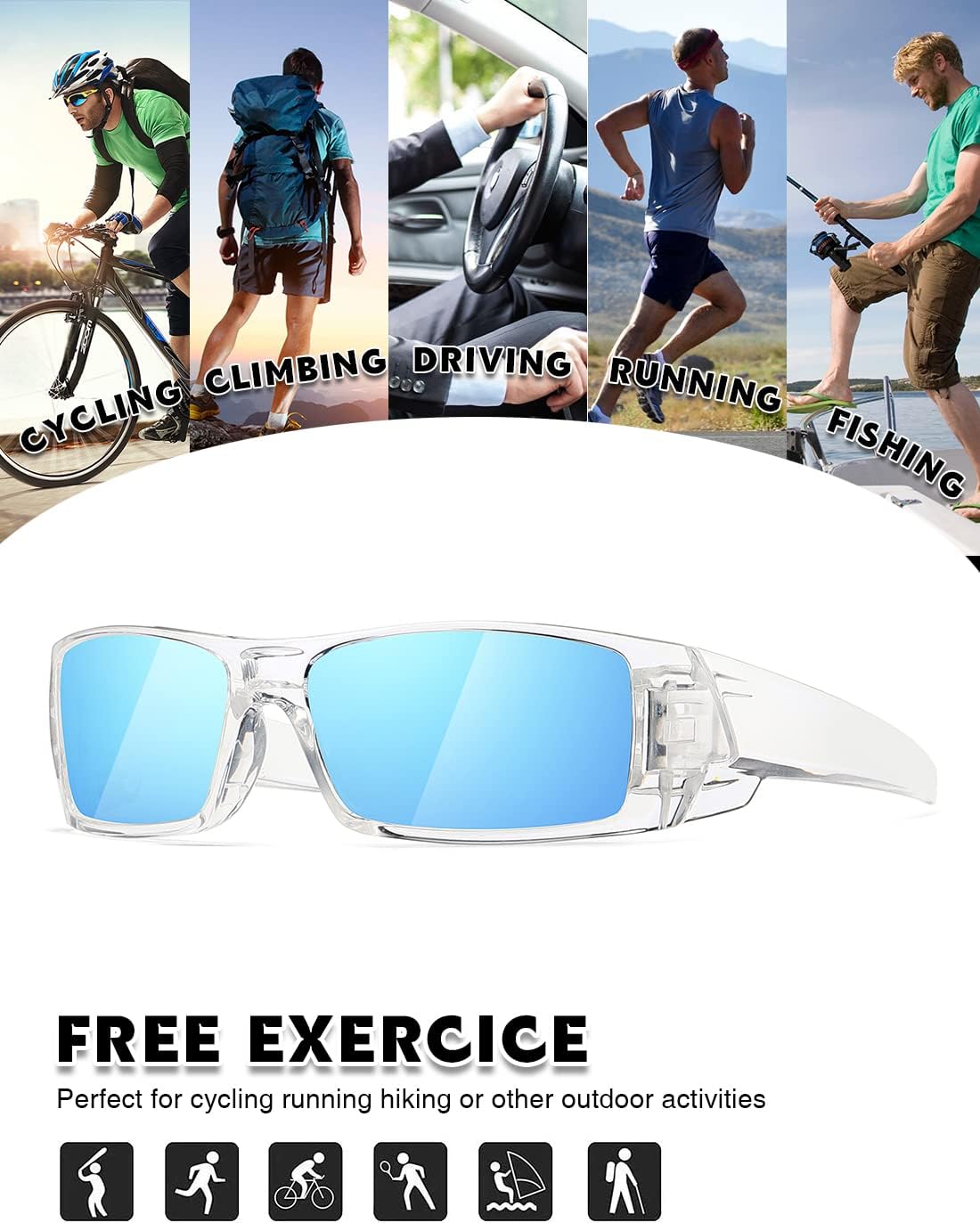 TIANYESY Polarized Sunglasses Men Womens Trendy Retro Sports Rectangular Wrap Around Vintage Shot Shield - Image 5