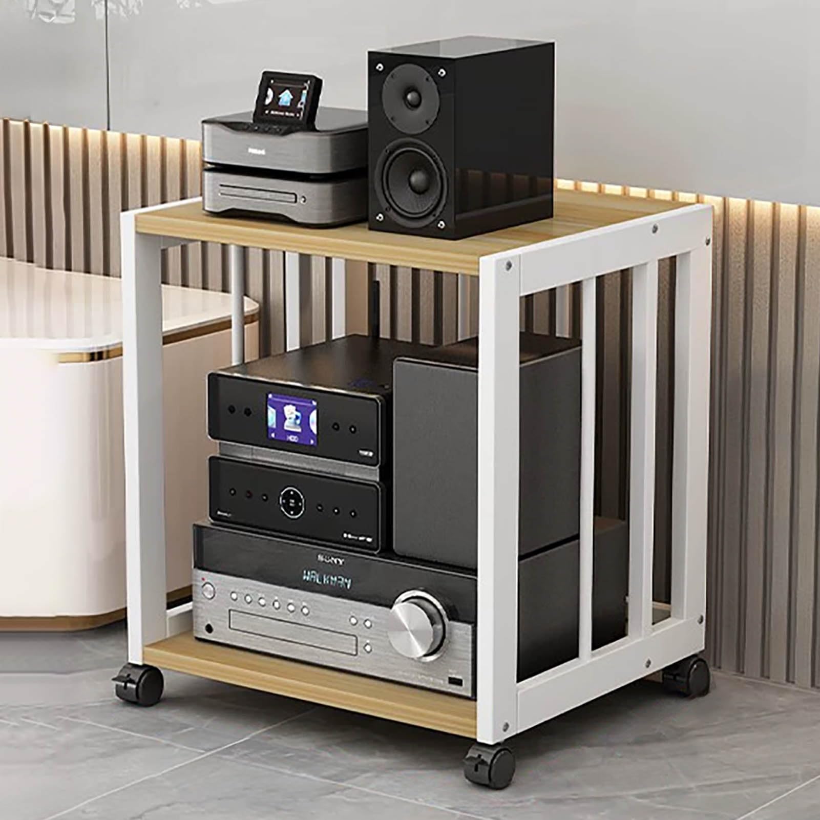 Étagère Moderne en Acier EO étagère ouverte double niveau bois et blanc pour salon et bureau