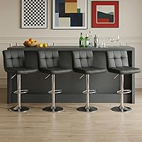 DumOS 24 Inch Adjustable Counter Height Bar Stools Set of 4, PU Leather Upholstered Swivel Kitchen Island Stools with Metal Base, Inky Black