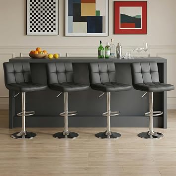 DUMOS Bar Stools Set of 4, 24 inch Counter Height Bar Chairs, Upholstered Modern Kitchen Barstools with Metal Base, PU Leather Saddle Stools for Kitchen Island, Inky Black