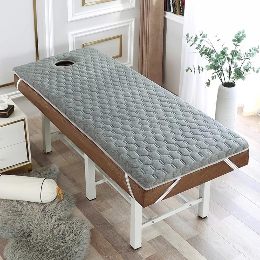 Greyb,185 * 70cm(R), 6Cm Memory Foam Massage Table Mattress Topper with Face Hole Lash Bed Topper with Elastic Band Anti Slip Spa Bed Pad for Tattoo Table Beauty Salon Bed Square/Round Head