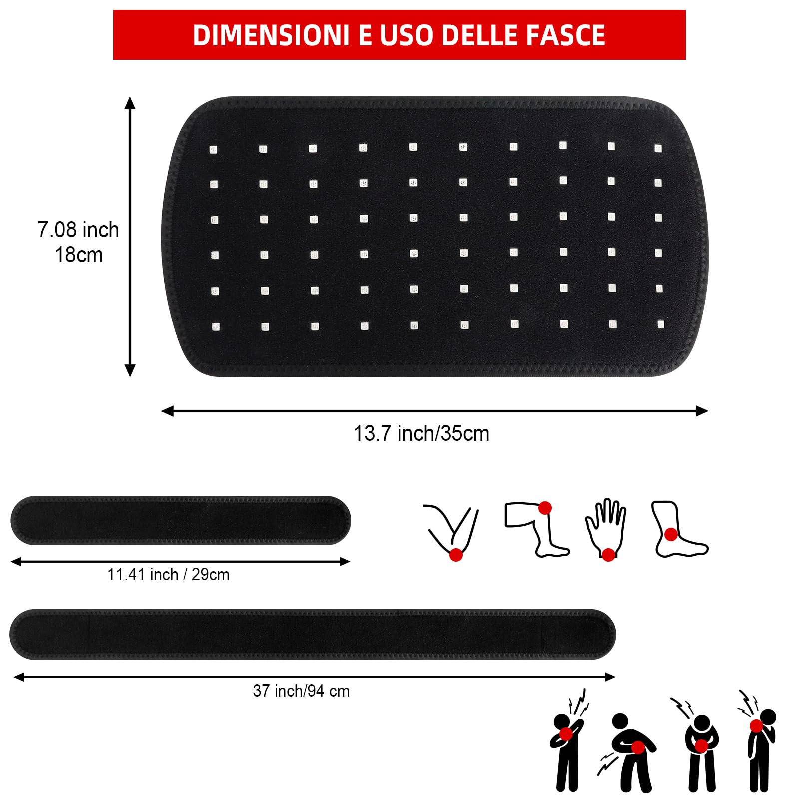 Fascia Terapia a Luce Rossa, Luce Infrarossa Corpo, LED Triple-Chip 660nm 850nm, Fascia Riscaldante Schiena e Ginocchia, Dispositivo Portatile, Regalo Benessere Uomo Donna