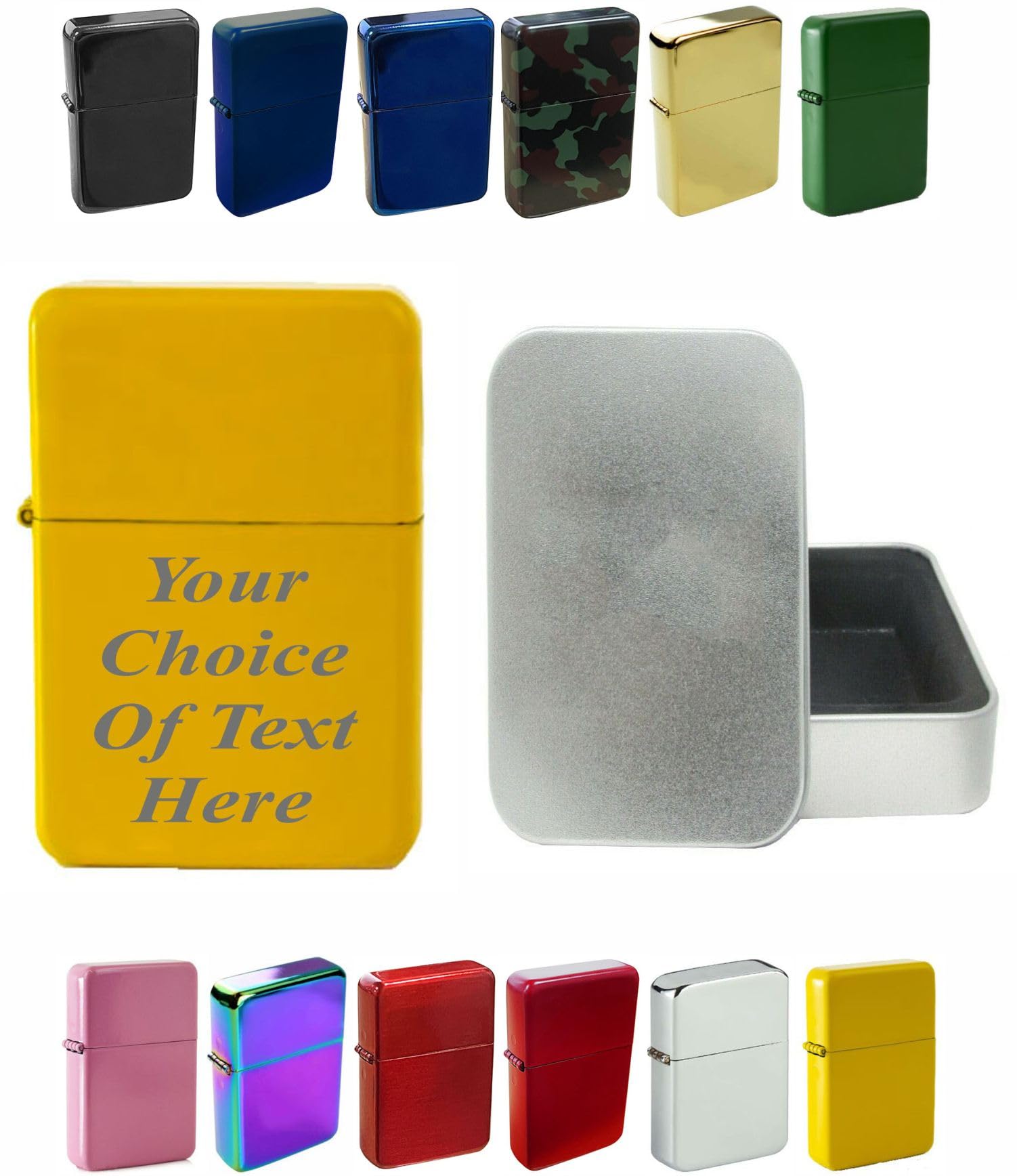 Larryroo Yellow Personalised Engraved Lighter For Birthday, Fathers Day, Anniversary, Choice Of Colours - With Luxury Gift Tin Packaging (Yellow)