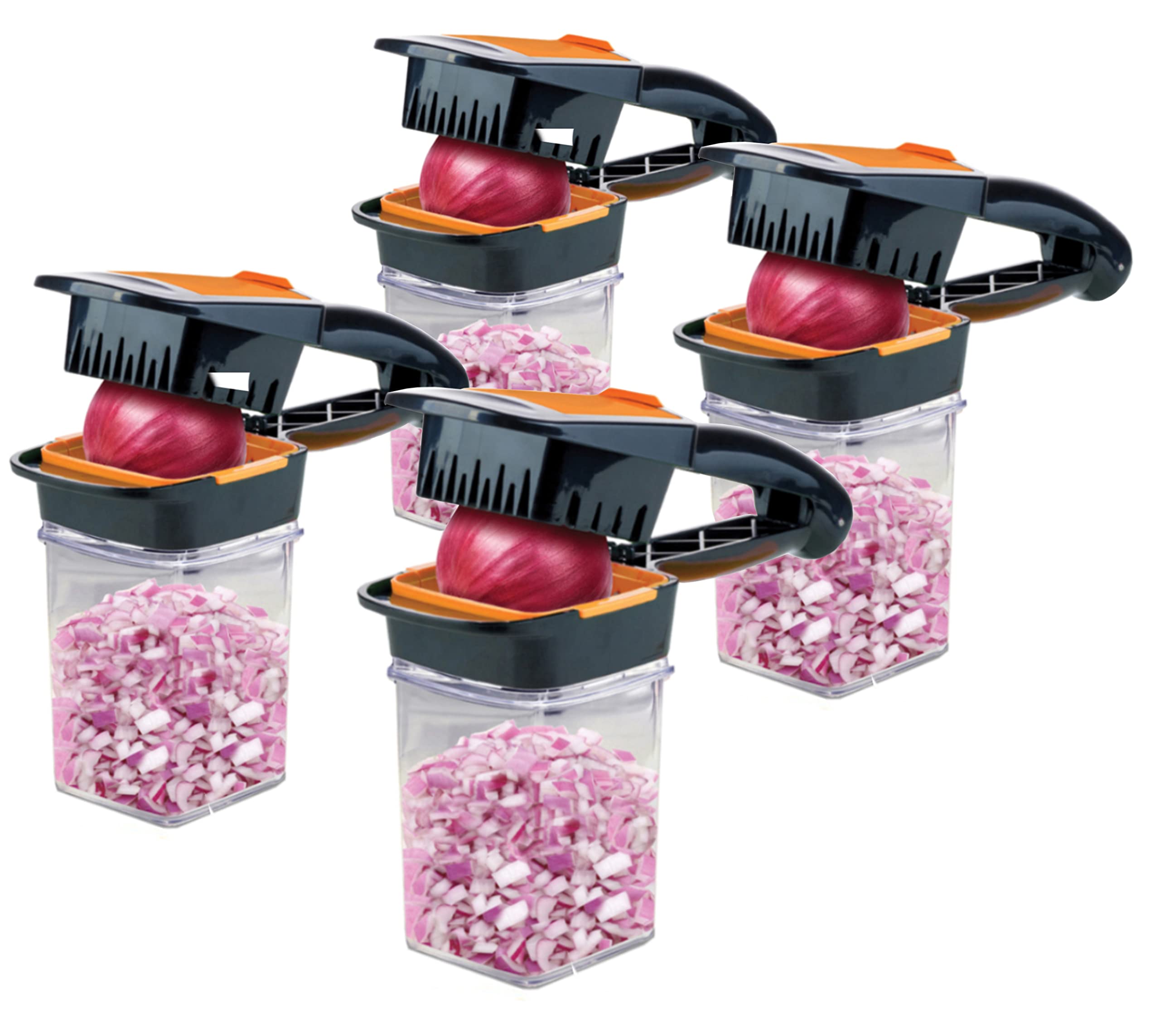 Nutrichopper Deluxe with 30% Larger Fresh-keeping Storage Containers - Vegetable Slicer that Chops, Cubes and Wedges, Multi-purpose Food Chopper with Stainless Steel Blades, As Seen On TV Set of 4