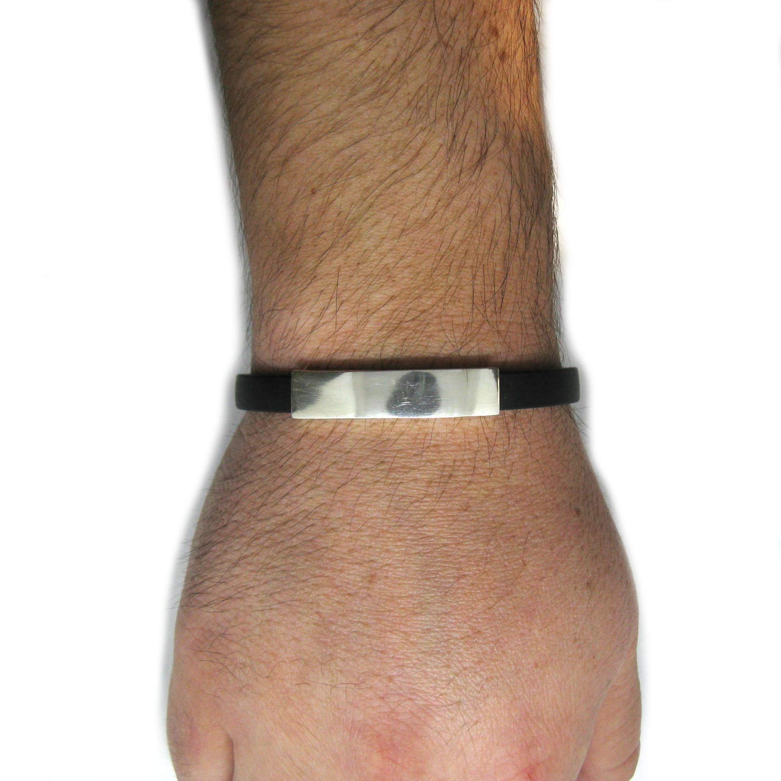Bracelet en argent sterling massif 925 et caoutchouc avec fermoir magnétique B000223
