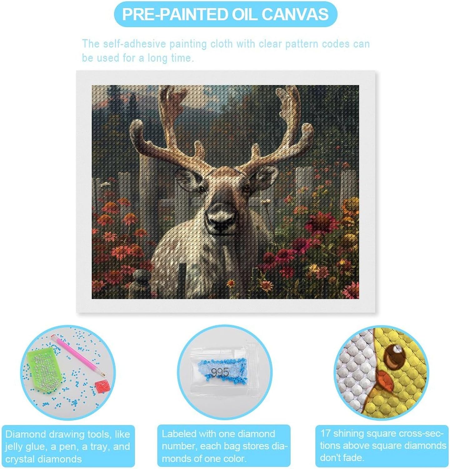 Nestaura Moose Diamond Painting Kit,5D DIY Diamond Art with Round Diamonds for Home Wall Decor and Gifts 16"x20"