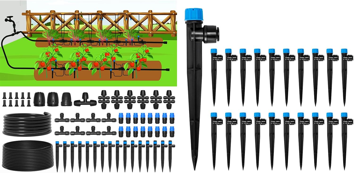 The Bundle of MIXC 230FT Quick-Connect Drip Irrigation System Kit and MIXC Quick Connector Drip Emitter Stream for 1/4" Tubing 20 Pack