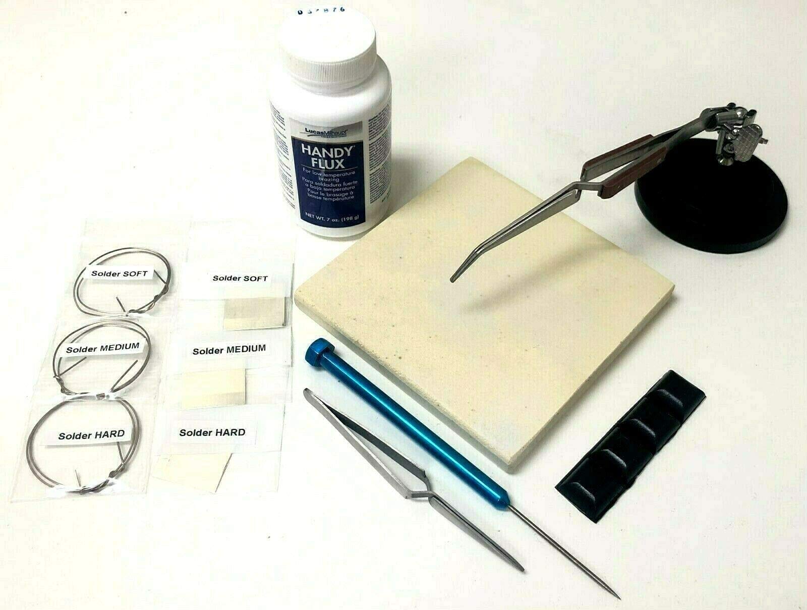 Kit de soldadura para hacer joyas, práctico flux, pinzas de agarre de fibra de 3ª mano, alambre plateado y lámina de cerámica, púa de soldadura