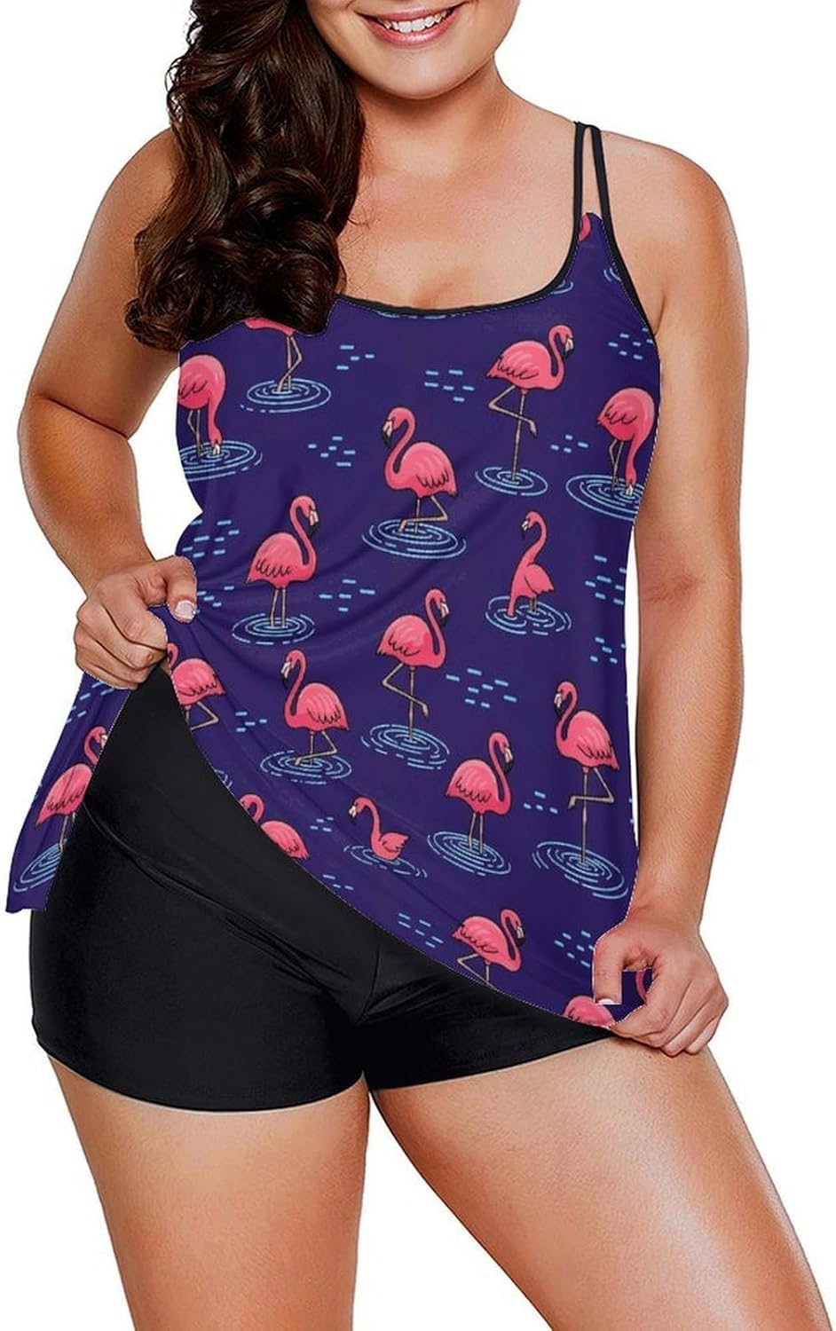 Two Piece Tankini Swimsuits for Women Tummy Control Plus Size Bathing Suits Bananas Flowy Swim Tops with Boyshorts 5XL