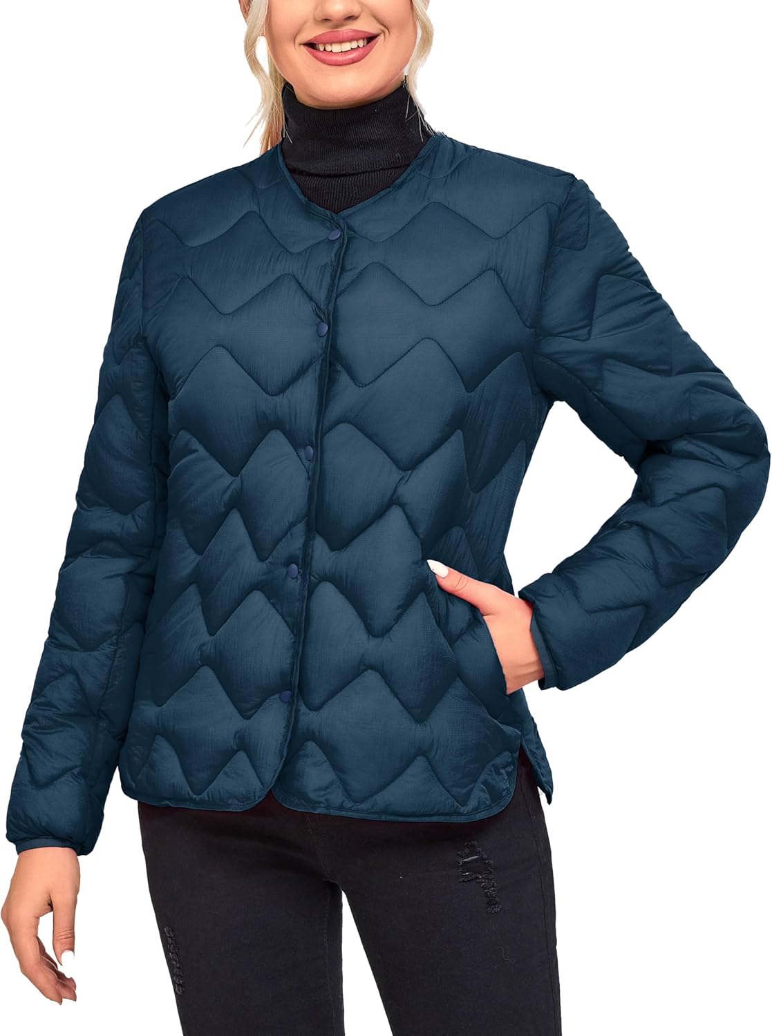 Little Donkey Andy Womens Quilted Jackets Long Sleeve Button Down Diamond Puffer Jacket Winter Outerwear with Pockets - Image 4