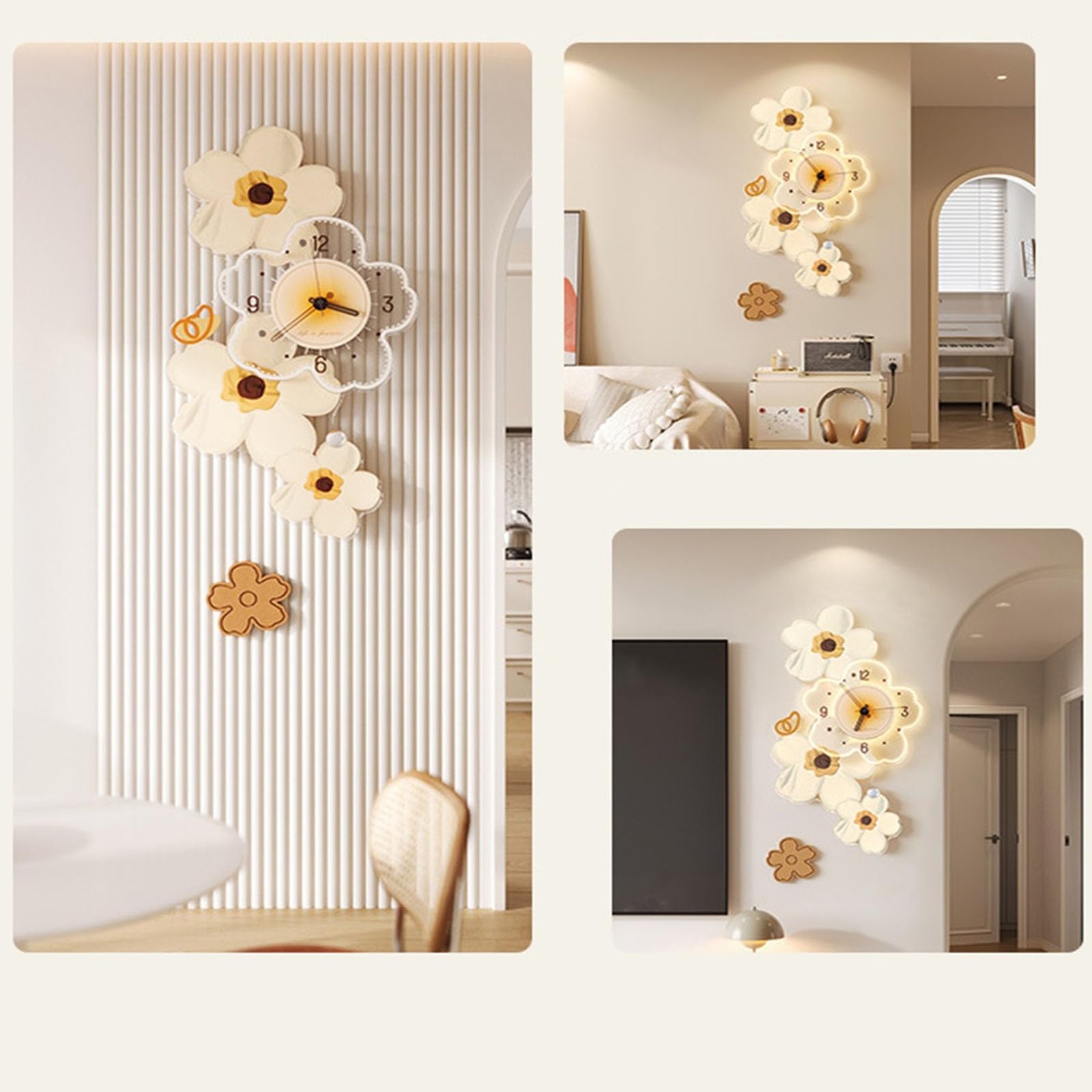 Reloj Cocina Reloj de Pared Decorativo Flores Creativas 3D