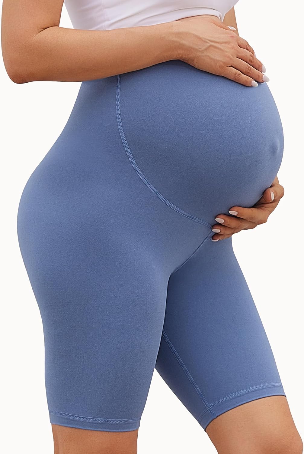 BONVIGOR Buttercloud Maternity Shorts Over The Belly-8" Pregnancy Biker Shorts Women Lounge Yoga Pants - Image 5