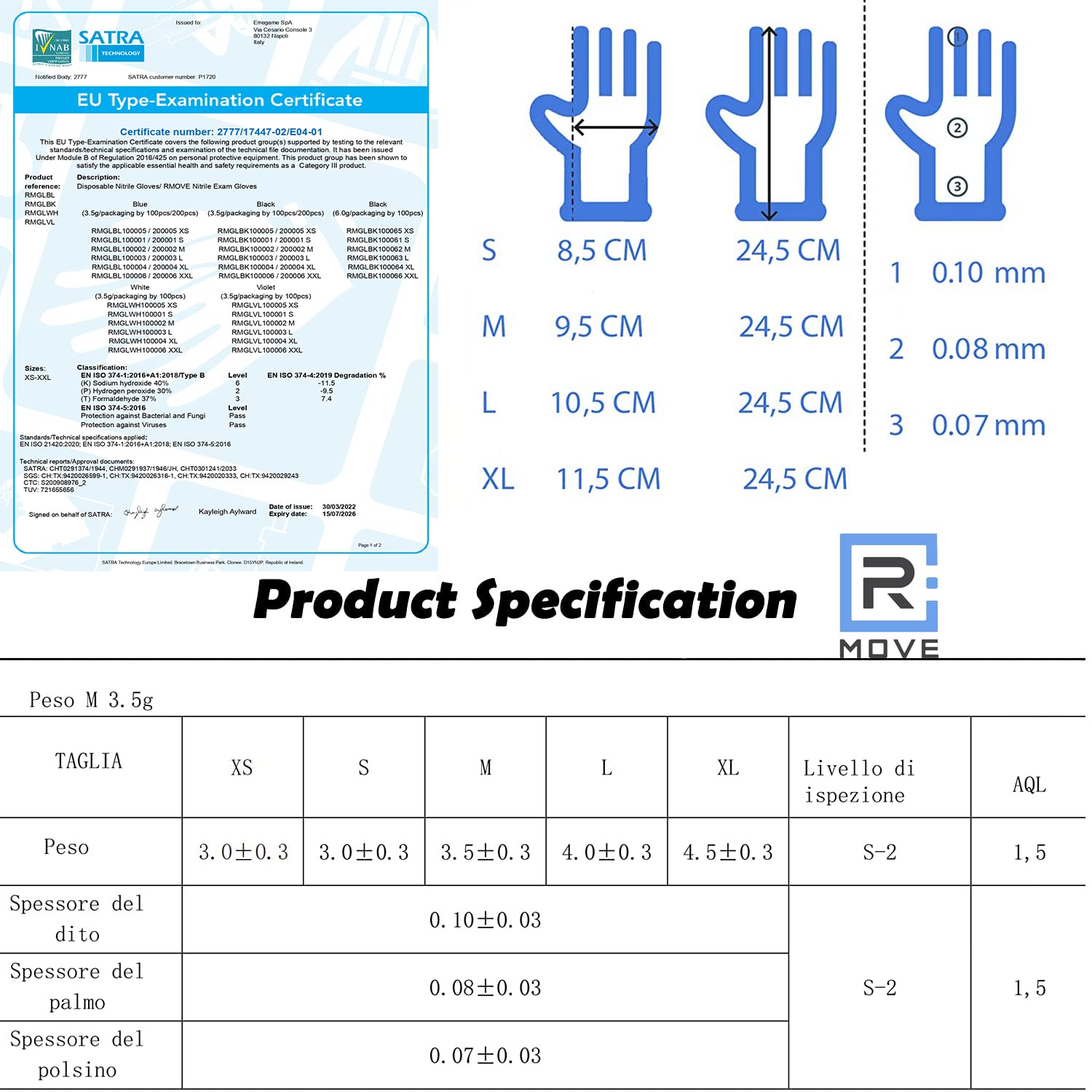 R MOVE 100 guanti in nitrile monouso blu L senza polvere, gloves ambidestri usa e getta per alimenti, non sterili, senza lattice, ipoallergenici - per ambiti medici, Estetisti, Tatuatori