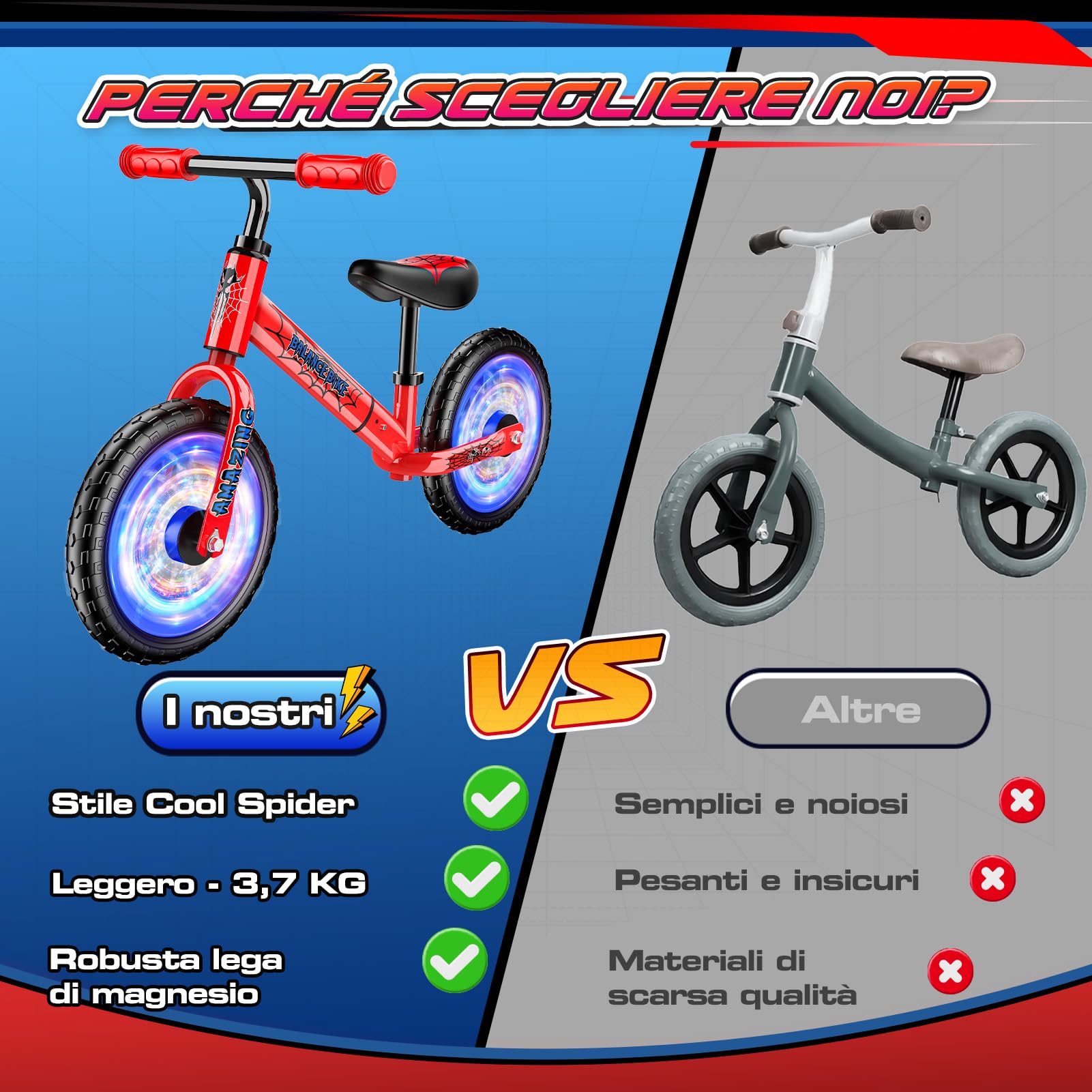 Braxel Bicicletta Bambini Senza Pedali 2-6 Anni, Giocattoli Giochi per Bambini 2 3 4 5 6 Anni Regalo Bambino, Bici Senza Pedali Balance Bike per l'Equilibrio, Manubrio e Sellino Regolabili, Max 35 KG