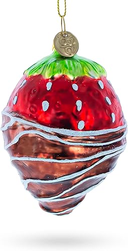 BestPysanky Adorno de Navidad de vidrio de fresa sumergido en chocolate BestPysanky Adorno de Navidad de vidrio de fresa sumergido en chocolate