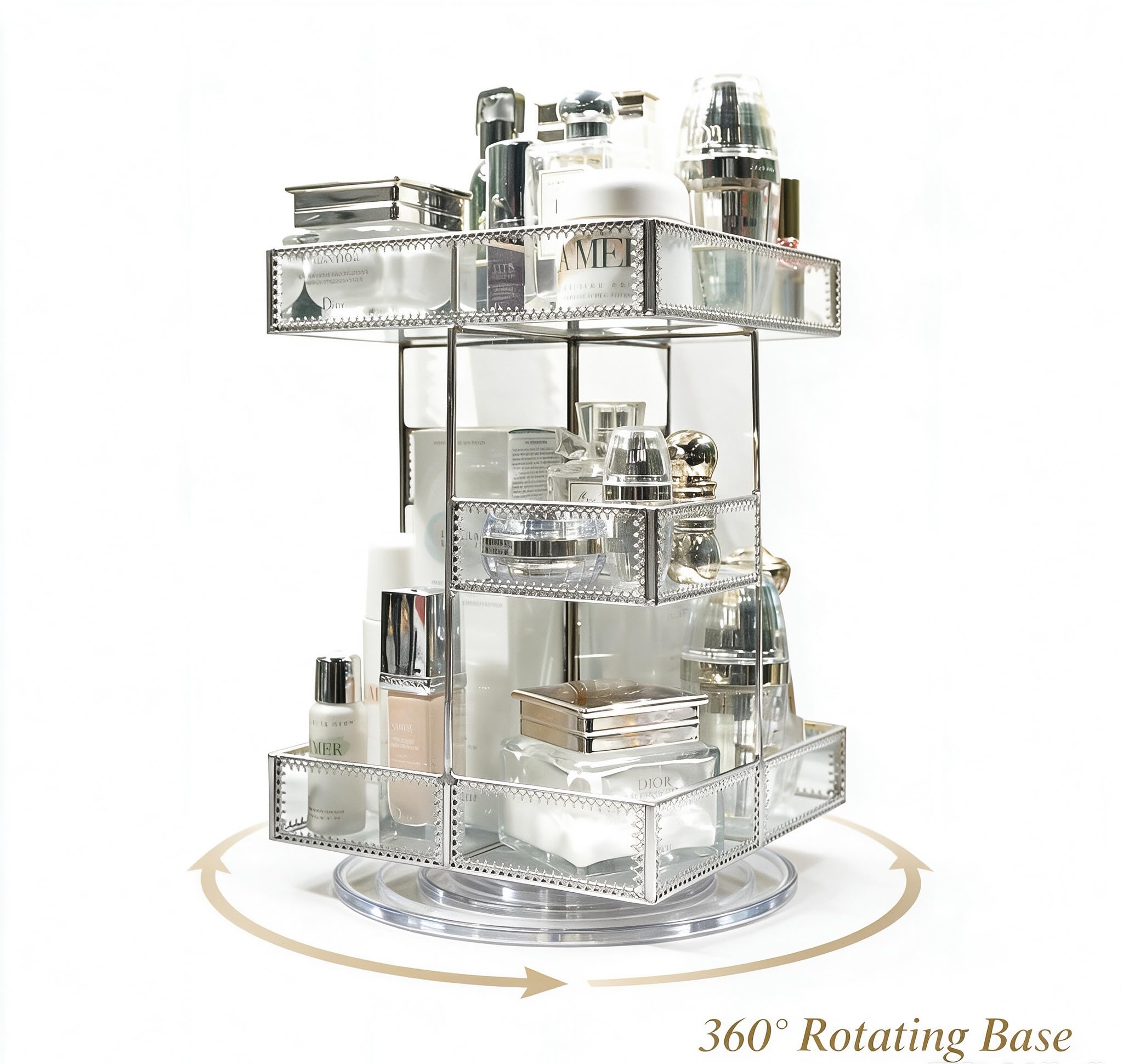 Organizador de cosméticos de rotación de 360 grados, almacenamiento de maquillaje premium con base giratoria, almacenamiento de cosméticos antiguo para encimera, gran capacidad, exhibición de