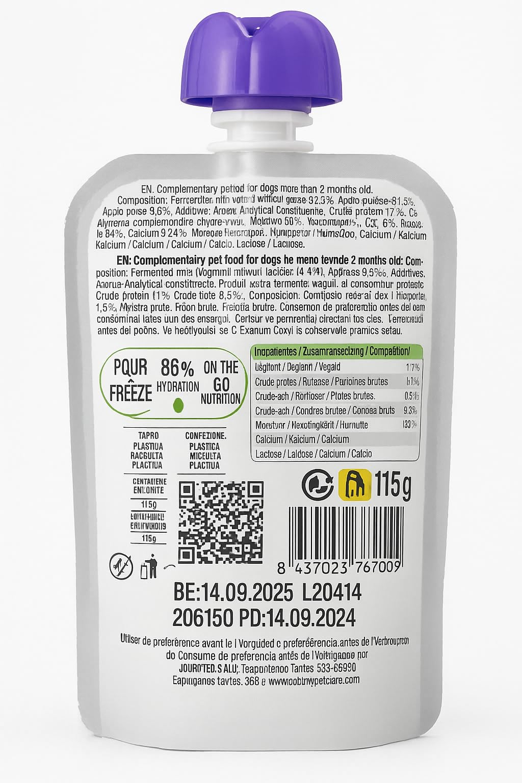 Yogur para Perro YowUp! con Prebióticos | Snack Funcional Saludable | Sin Lactosa, Bajo en Grasa | Pack 10x115g | Chuches Naturales Digestivas