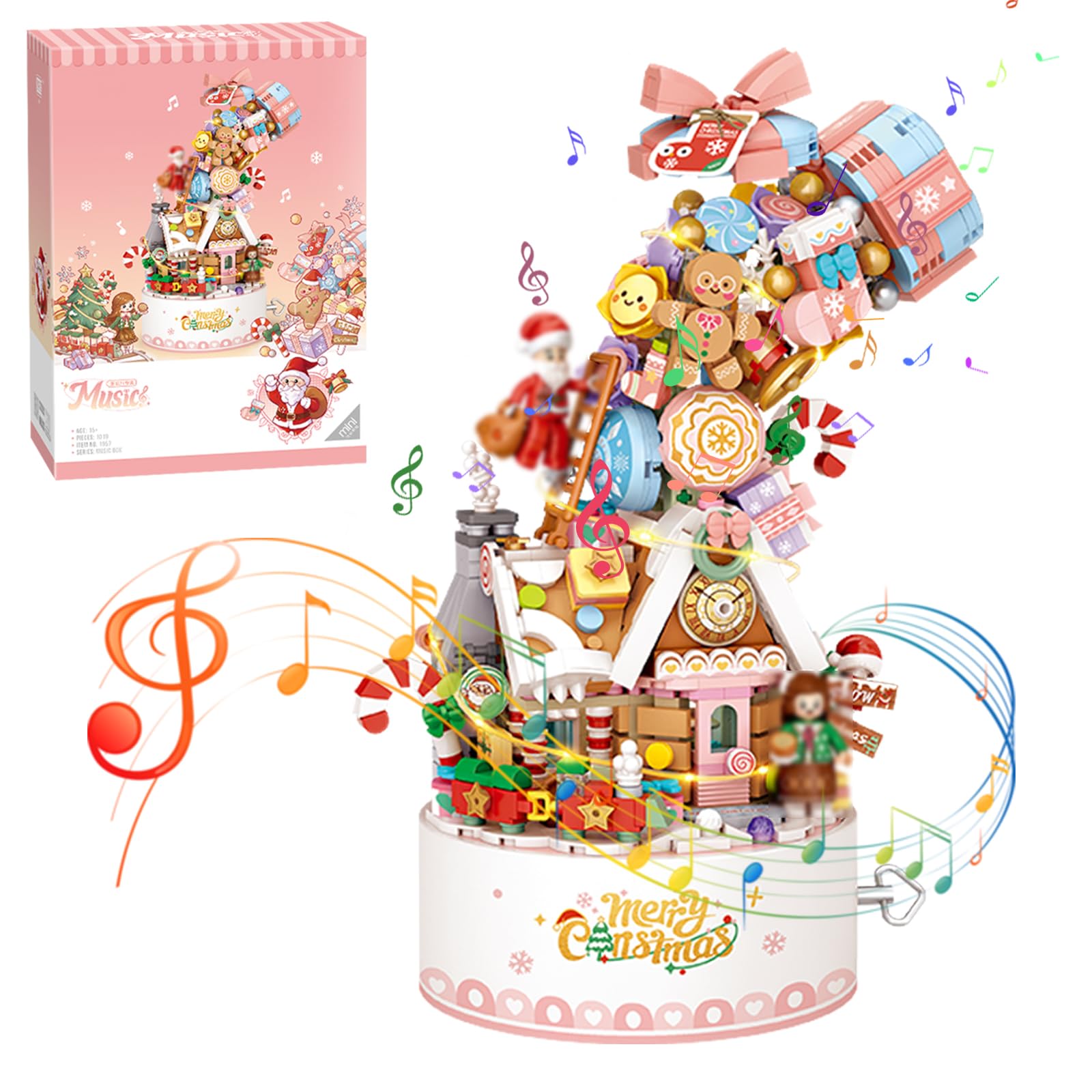 MEIEST Weihnachtsbaum Bausteine-Set Mit Spieluhr & Kuppel – 360° Drehbar, Musik, Staubschutz (17,7x9,1 Cm)