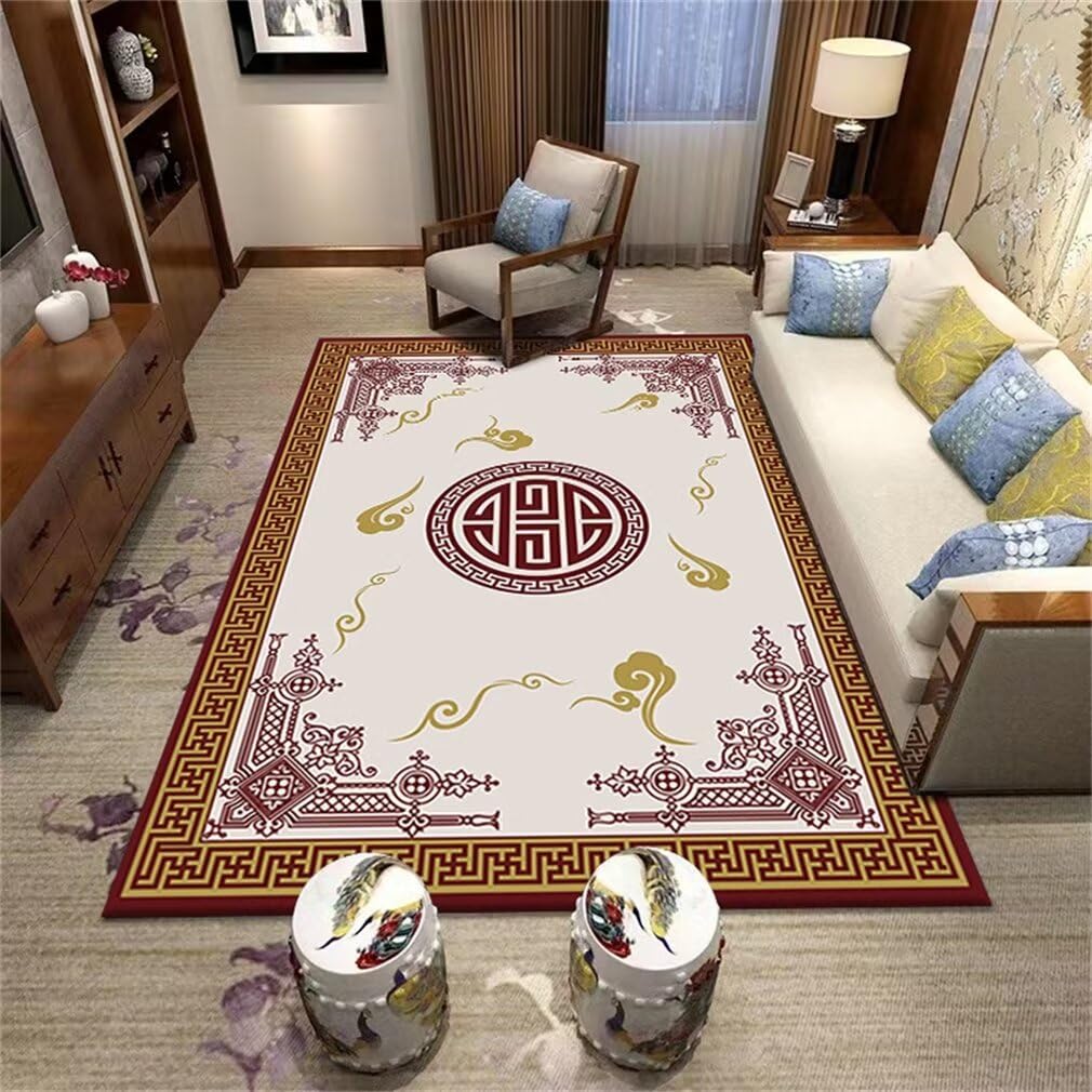 Tapis de salon rouge 180x250cm lavable à motif classique