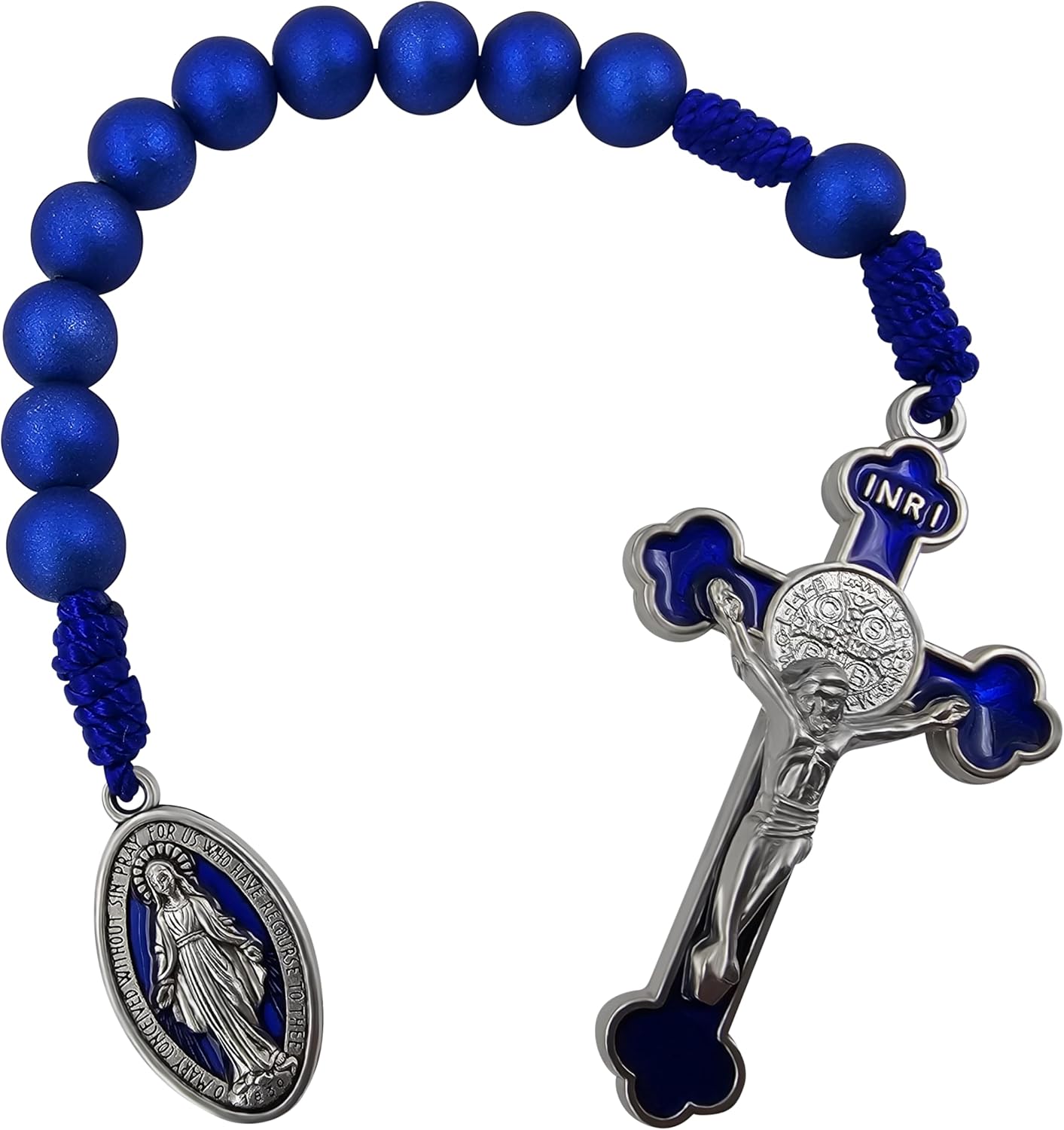 TALISMAN4U Saint Benedict One Decade Pocket Rosary Virgin Mary Medal 8mm Deep Blue Prayer Beads Open Style Tenner Rosaries Handmade Catholic Gift for Women Men Organza Rosary Pouch - Image 7