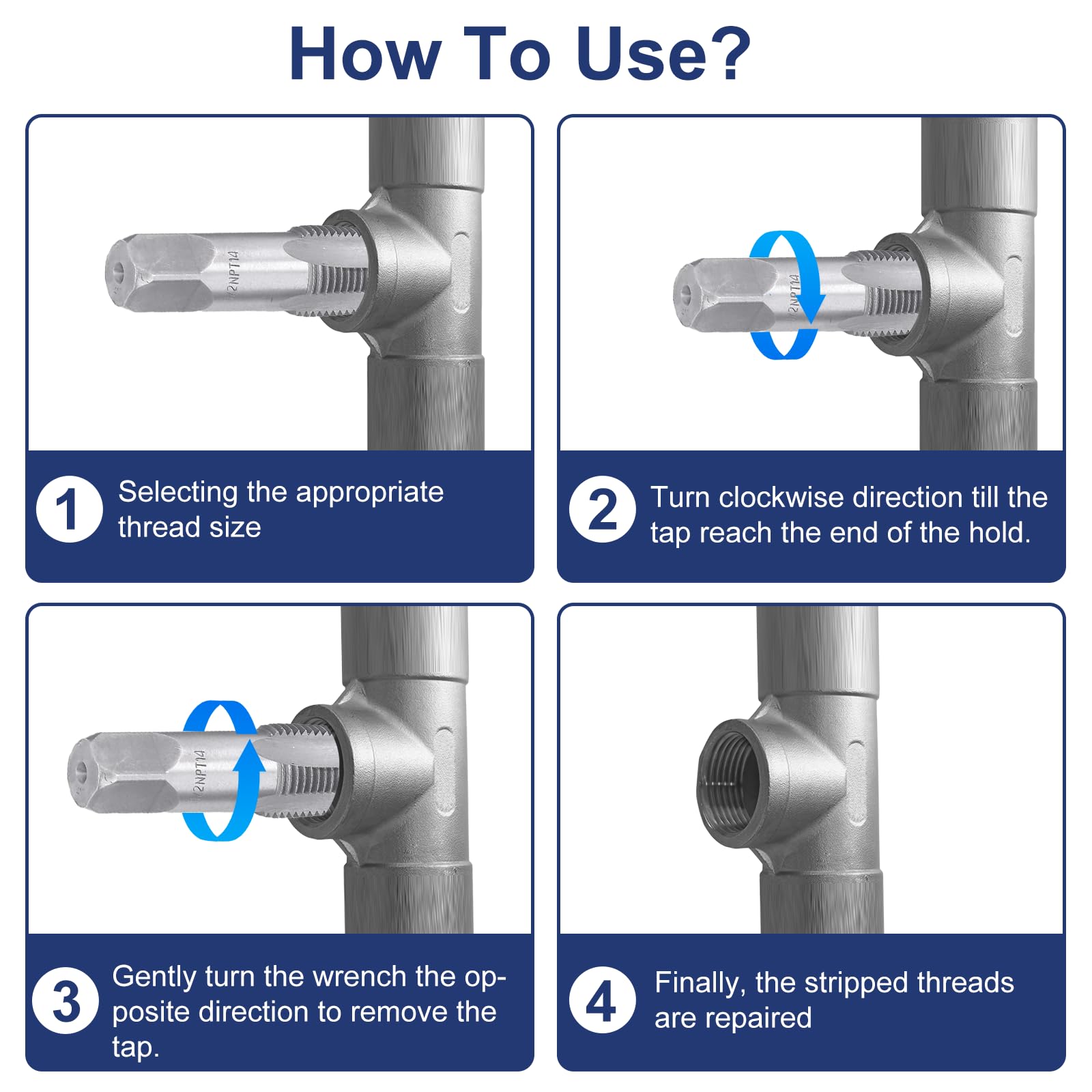 Set di 6 maschi NPT, G1/8", G1/4", G3/8", G1/2", G3/4", G1", G3/4", G1", in acciaio al carbonio, per filettature precise, NPT, set di maschi per tubi diversi meccanici