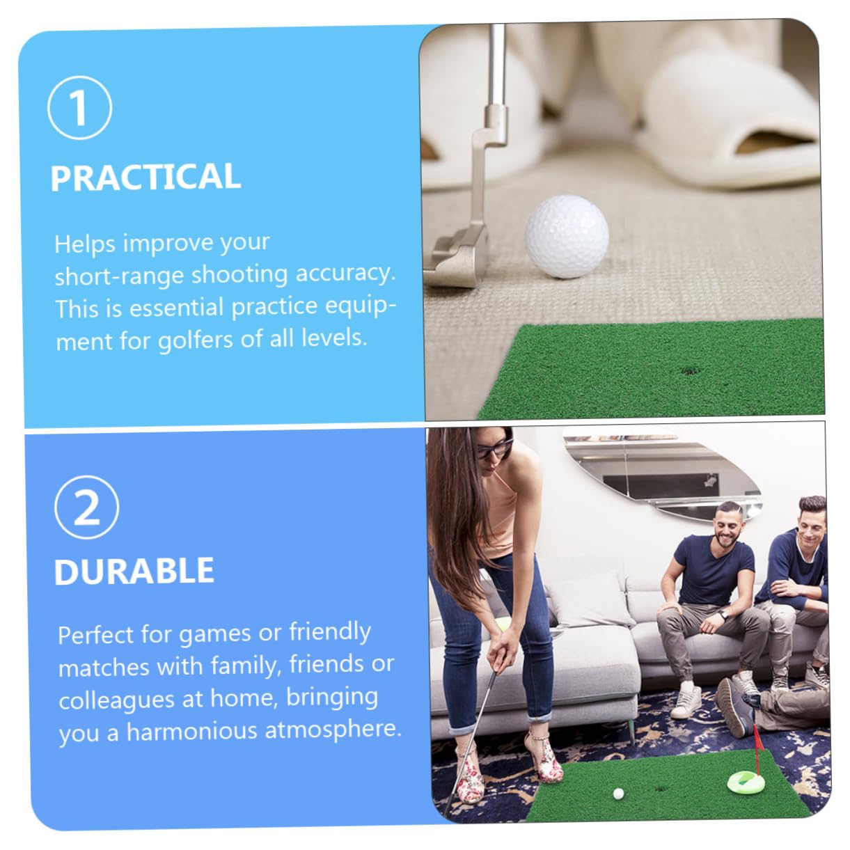 Abaodam 2pcs Golf Practice Mat Artificial Turf Hitting Rug for Indoor Training Golfing Practice Surface for Beginners and Home Use