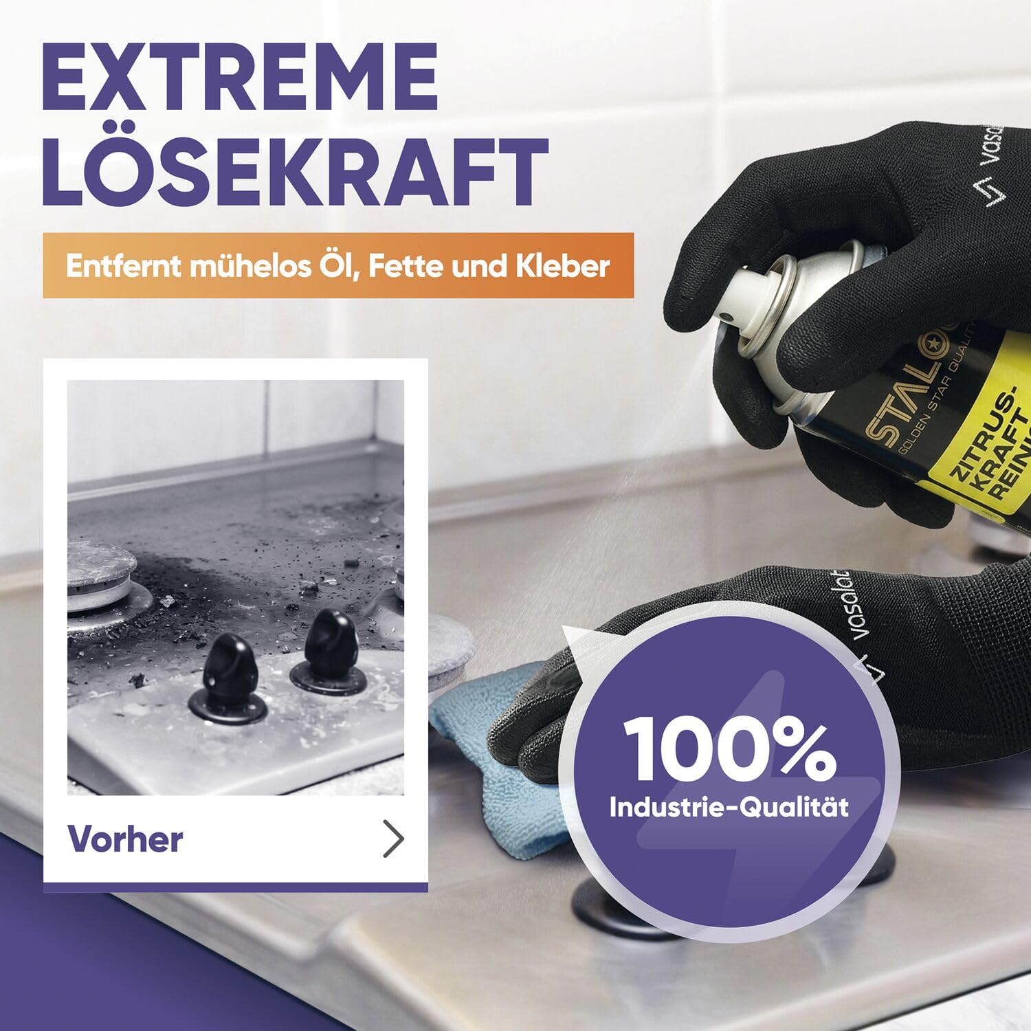 Staloc Zitrusreiniger - hochwirksamer Citrus Reiniger Reinigungsspray für Metall und Kunststoff, Allzweckreiniger ideal für den Haushalt, 2x Zitrus Reiniger + 1x Mikrofasertuch