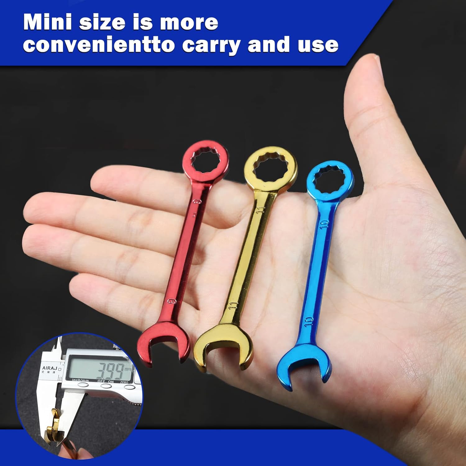 Small Wrench Set Metric 10 PCS 4-11mm Color Plated Open and Box End Mini Wrenches Combination Wrench Set with Key Ring Ignition Wrench Set with Portable Storage Pouches