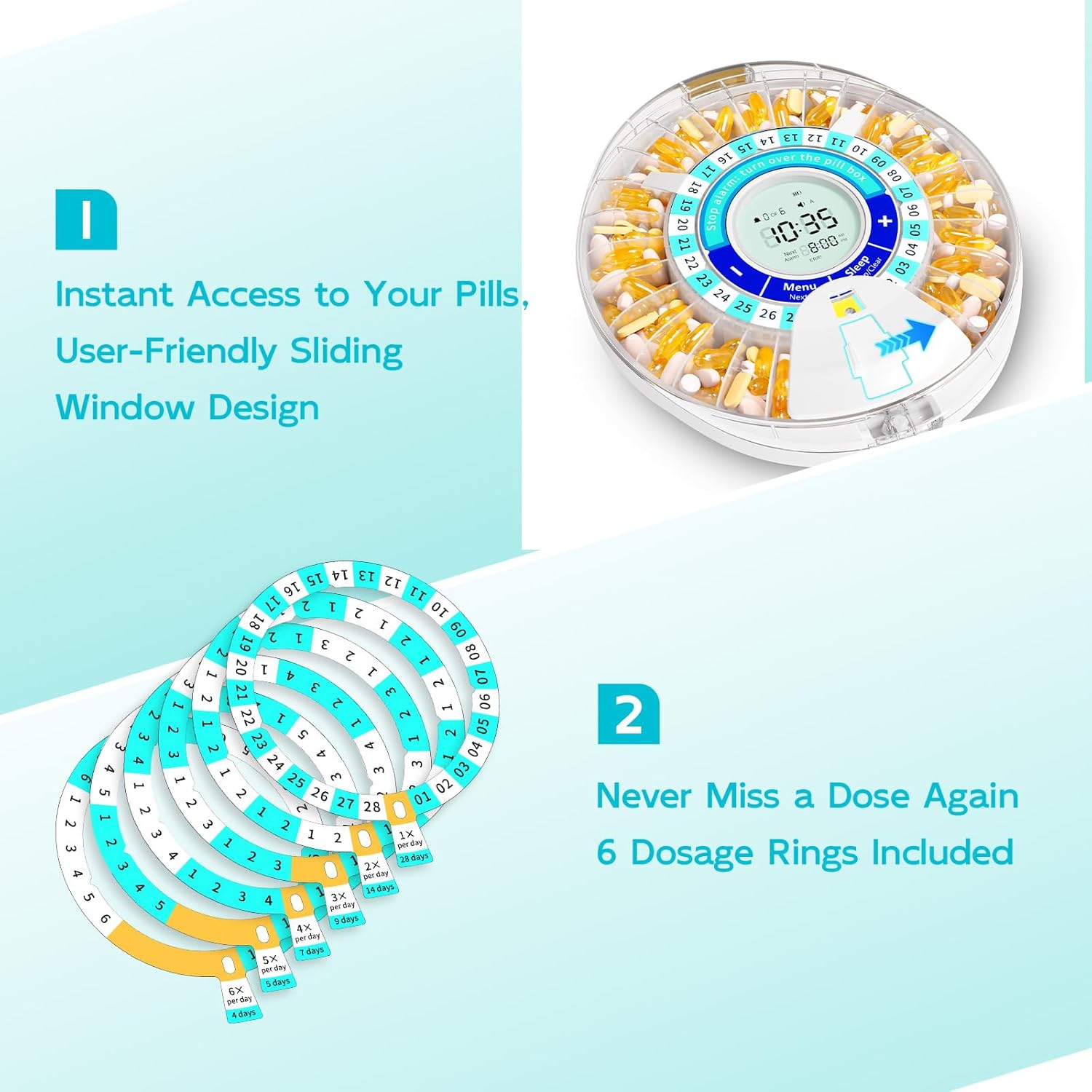 Daviky Automatic Pill Dispenser for Elderly with Alarm, 28-Day Electronic Locked Pill Box, Sound & Light Reminders for Medication, Vitamins, and Supplements
