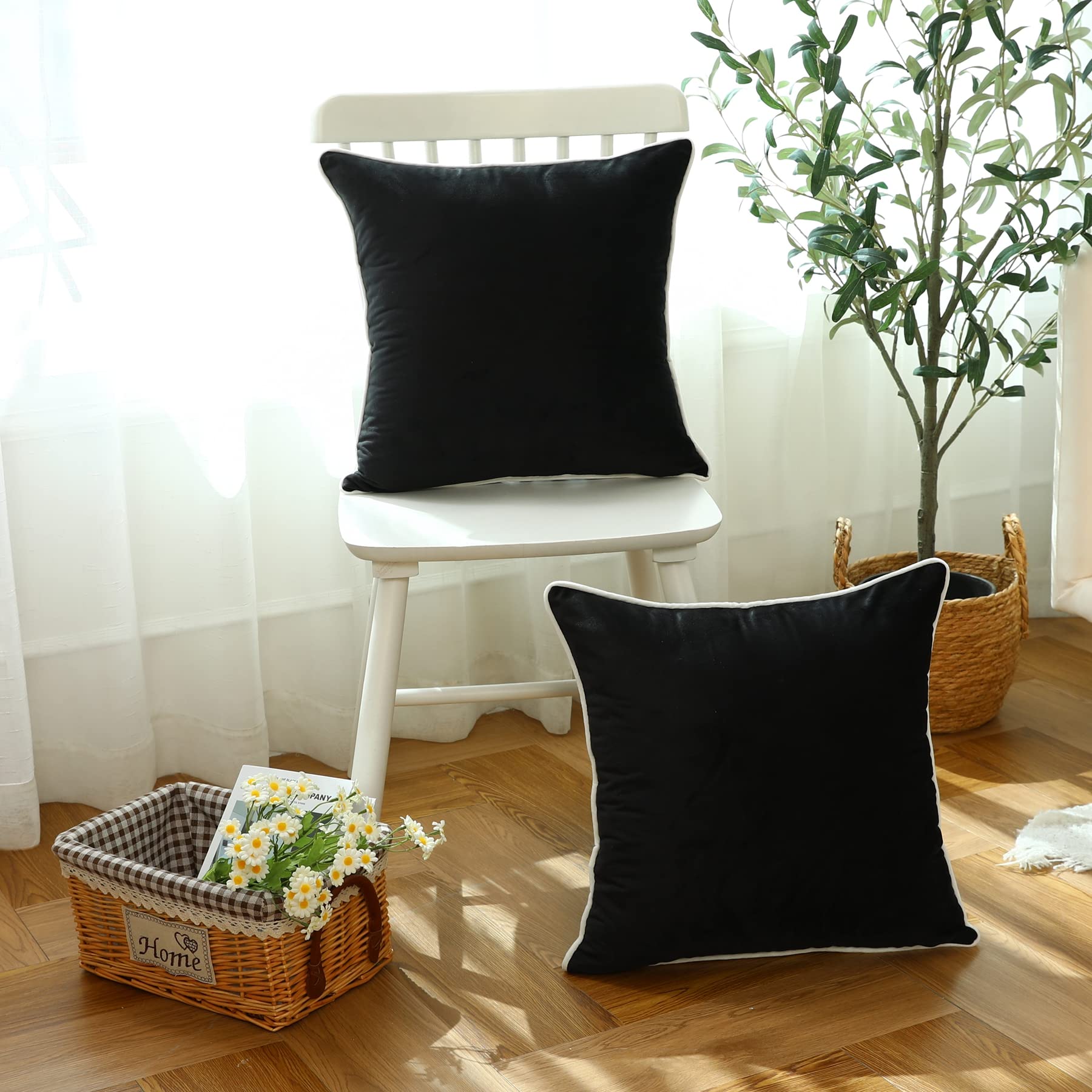 LIGICKY Set Di 2 Federe Per Cuscini Lombari In Velluto Nero, Stile