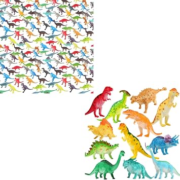 Yeonha Toys 12 Pcs 7-inch Jumbo Dinosaur and 128 Pcs Mini Dinosaur Toy Set