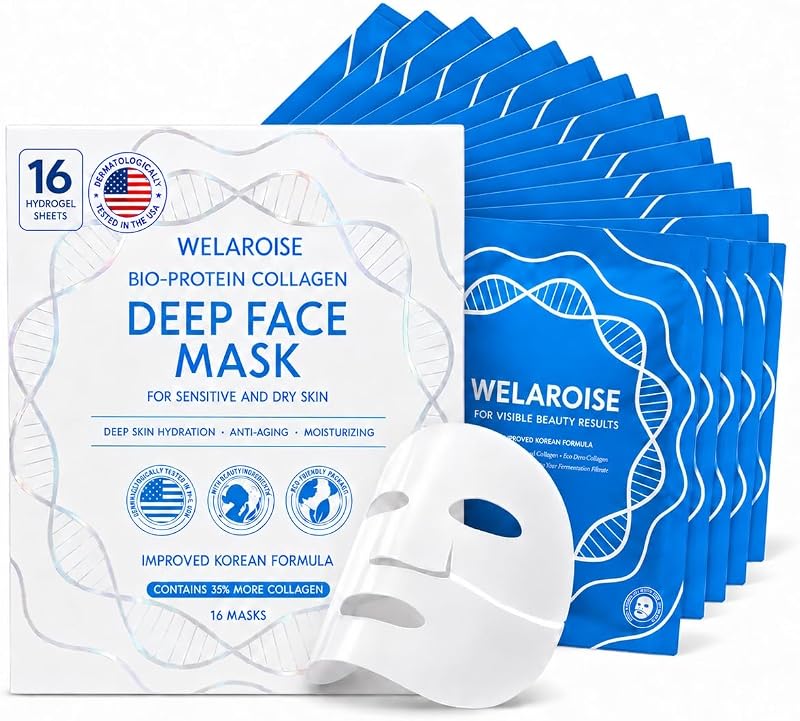 Máscara facial de hidrogel com colágeno Welaroise, pacote com 16