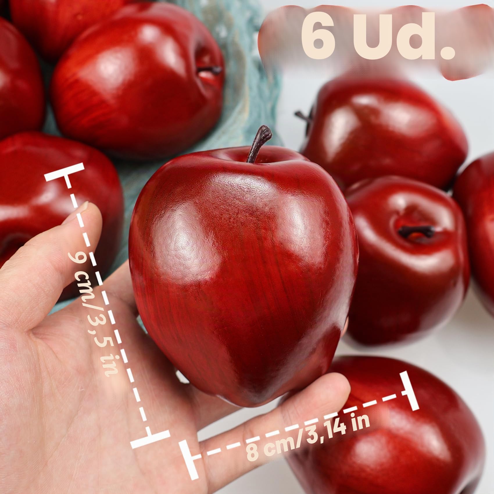 Lorigun Manzanas Artificiales Frutas Falsas Manzanas Deliciosas para La Decoración, Frutas Decorativas, Grandes Manzanas Rojas De Faux 6 Pcs
