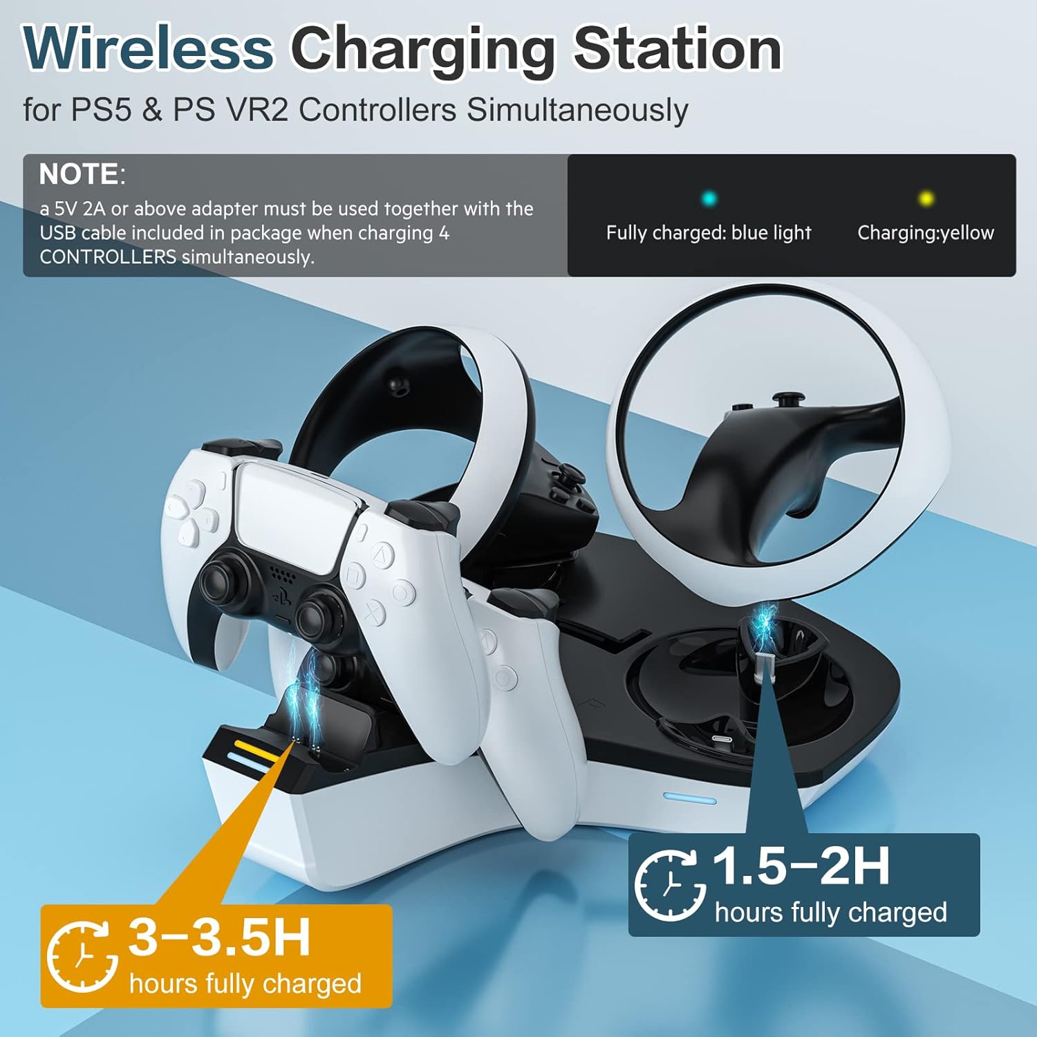 Charging Dock for PS5 VR2, PS VR2 Charging Stand for Playstation VR2 Magnetic Charging Station for PS5 VR2 Controllers, High Speed Charging Stand, LED Indicator, VR Headset Headphones Holder