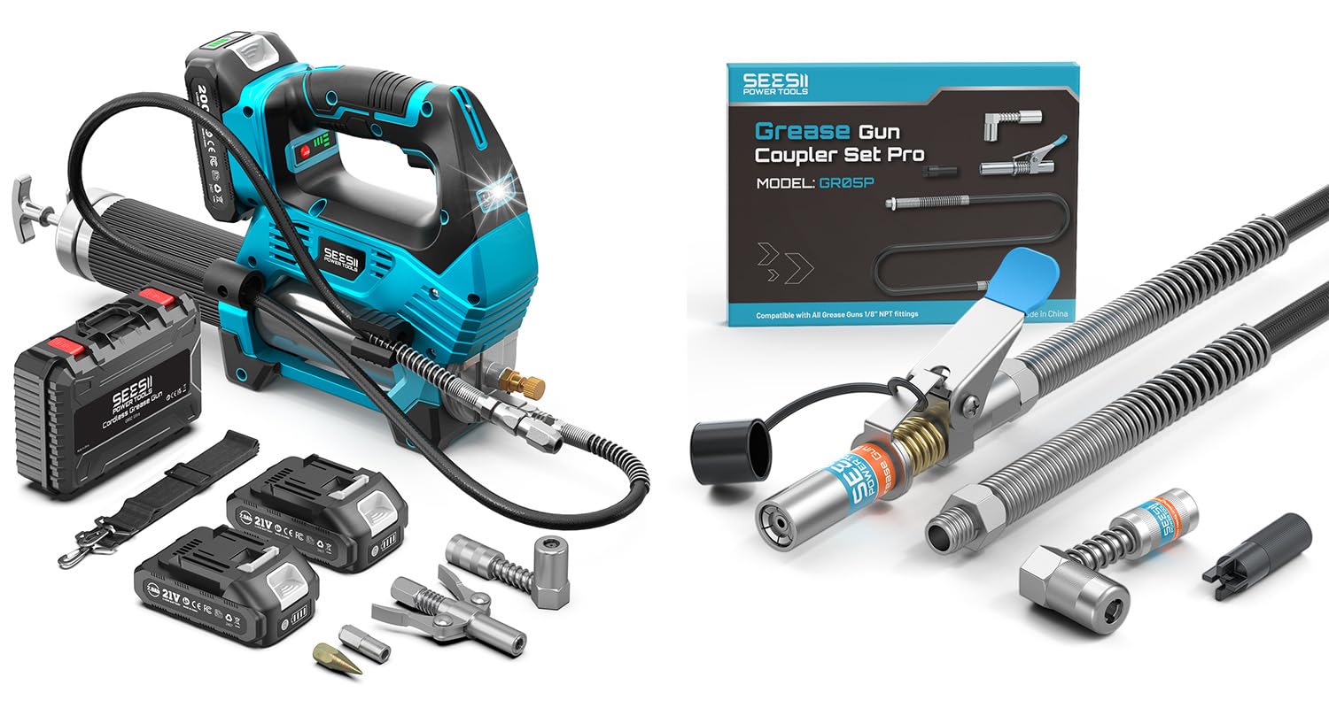 Seesii 10000PSI Electric Grease Gun: 3 Speed Control Battery Powered Grease Gun Cordless