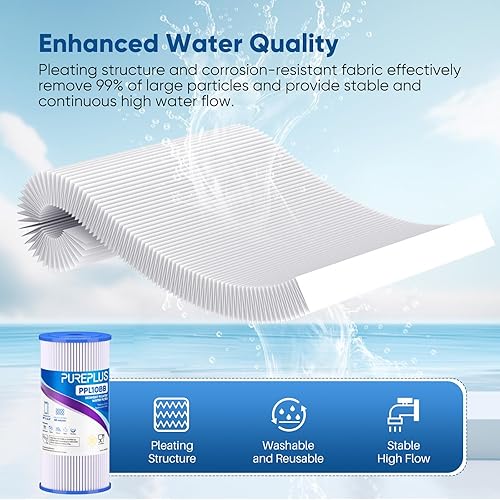 Miniatura 5 de PUREPLUS Filtro de sedimento plisado extra grueso de 10 x 4.5 pulgadas para agua de pozo, cartucho de repuesto para GE FXHSC, Culligan R50-BBSA,