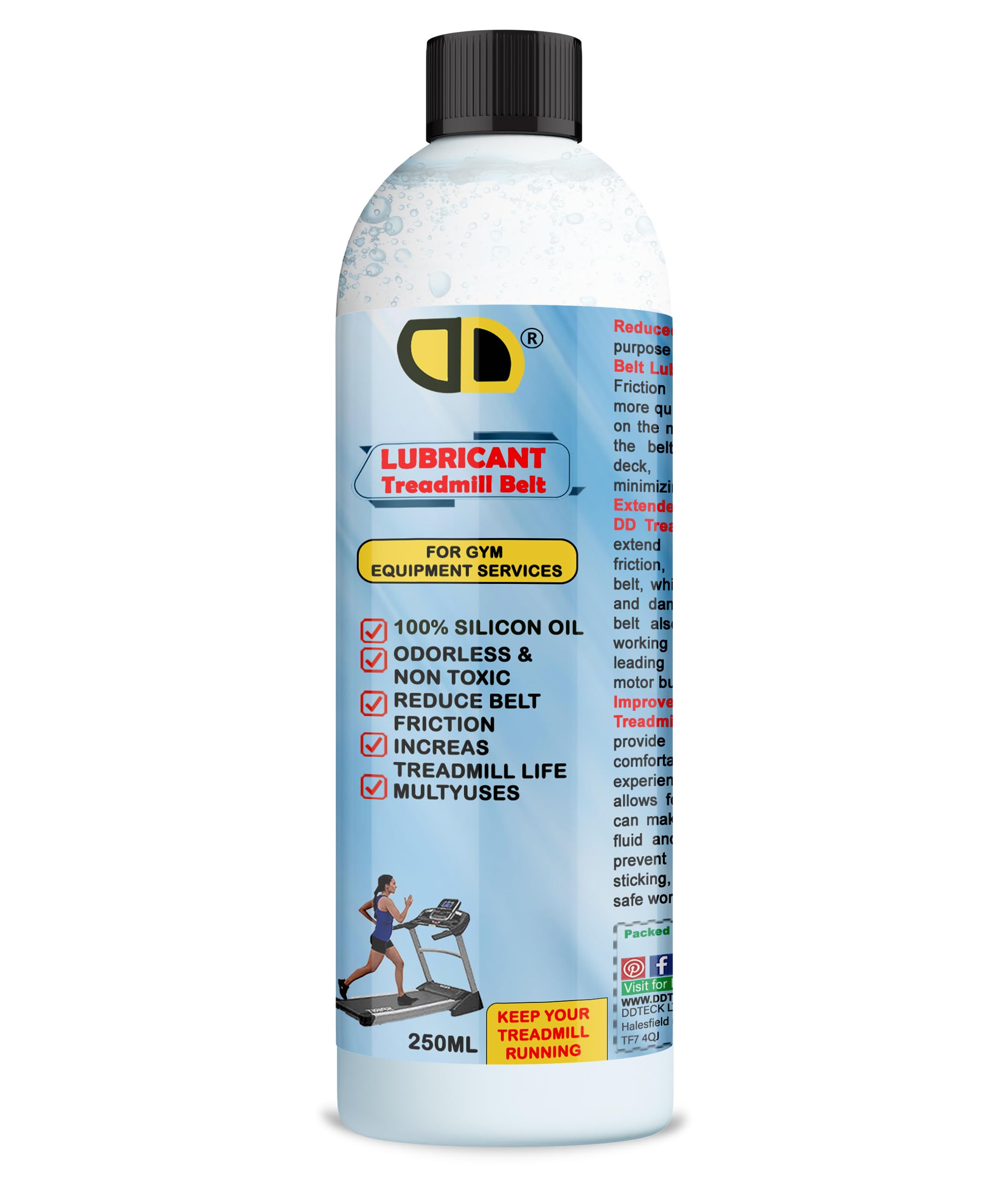 DD Teck Professional Gym Equipment Lubricant Pure Silicone Oil for Treadmill Belt Lubrication, Easy to Apply Treadmill Belt Lubricant Oil, Suitable for Nearly All Type of Treadmills (250ml)