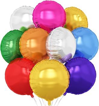 Colorful Round Foil Balloons,10Pcs Round Shaped Balloons 18" for Birthday Wedding Baby Shower Anniversary Engagement Party Decorations