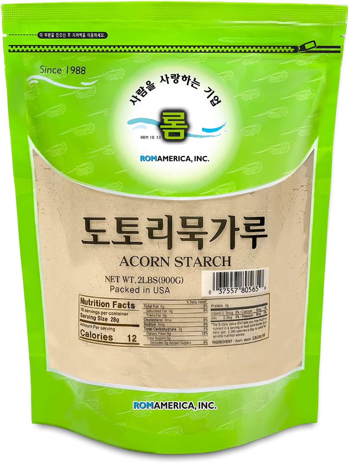 ROM AMERICA Premium Acorn Starch Powder Flour for Korean Acorn Jelly, Baking, Desserts, Bread | Gluten Free, Wheat Free 도토리묵가루 - 2 Pound (Pack of 1)