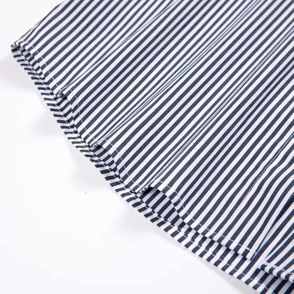 Camicia da uomo a righe elasticizzata, colletto Windsor, polsini francesi, camicia formale a maniche lunghe per ufficio e lavoro