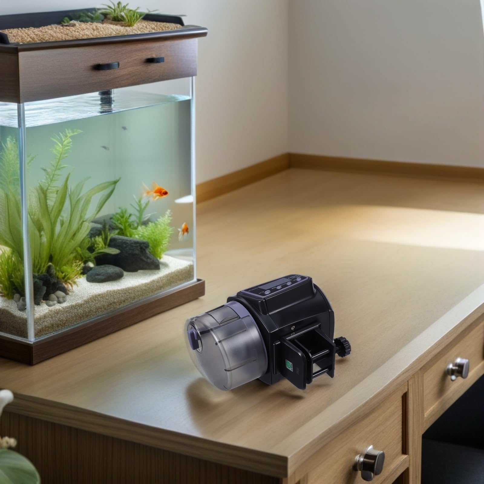 Toyvian Alimentador Electrónico de Peces Temporizador y Pantalla LCD | Plástico Negro, Alimentación Automática Programada, Pilas No Incluidas