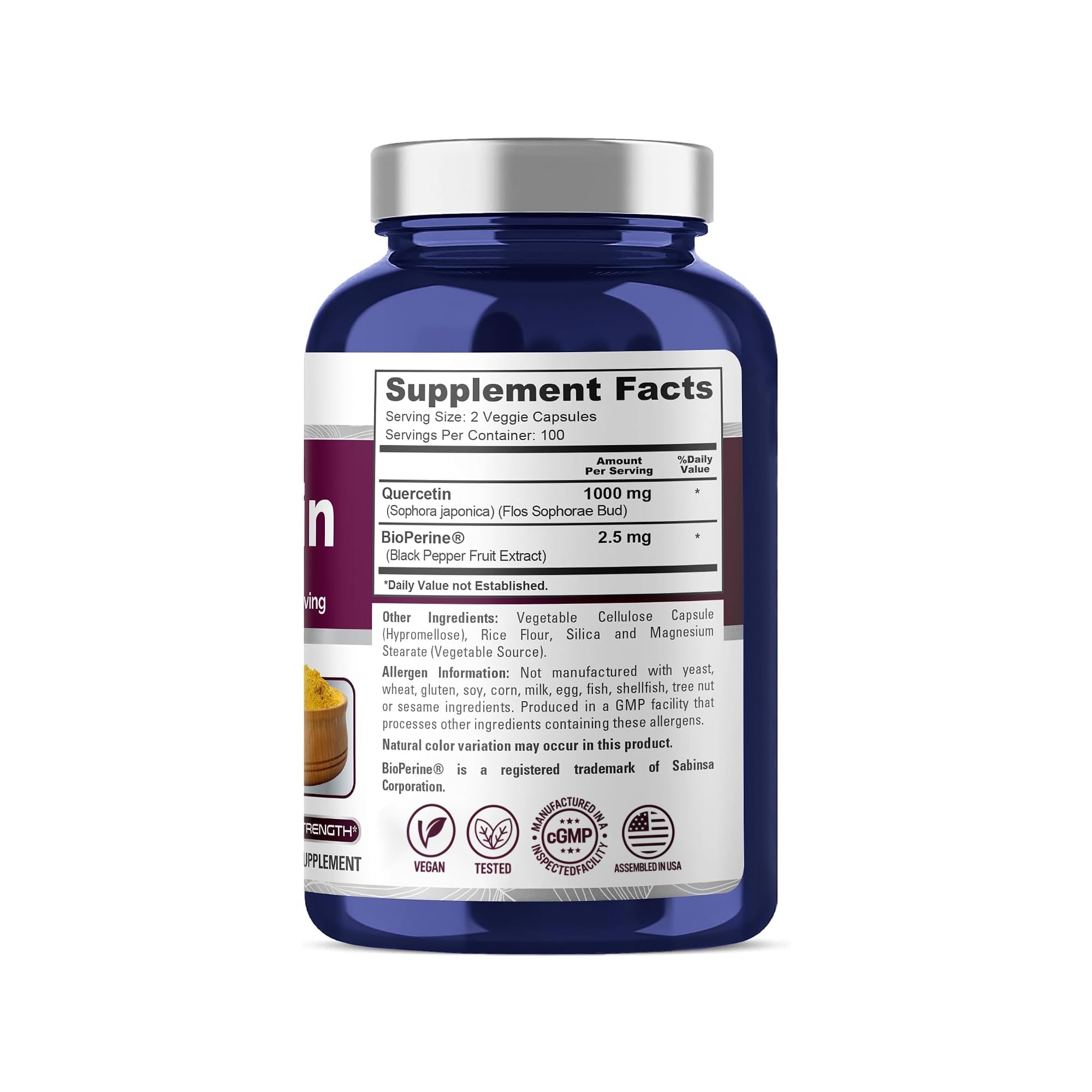 NusaPure Quercetin, Vegan, 1000mg, 200 Veg Capsules - 100 Servings — Amazon image 2