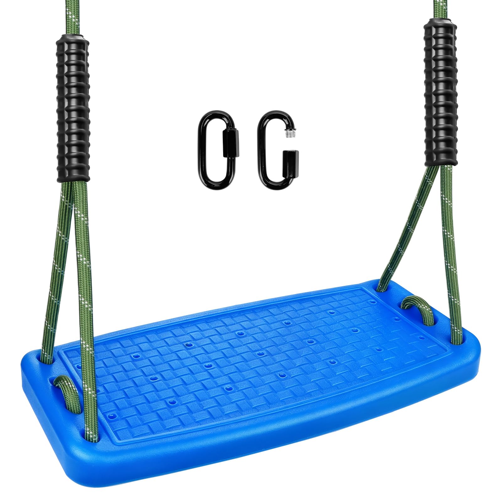 Altalena per esterni, sedile dell'altalena in plastica antiscivolo con corda regolabile (1,3m-2m) e 2 moschettoni, per parco giochi all'aperto, altalena da giardino, per adulti, blu/100 kg