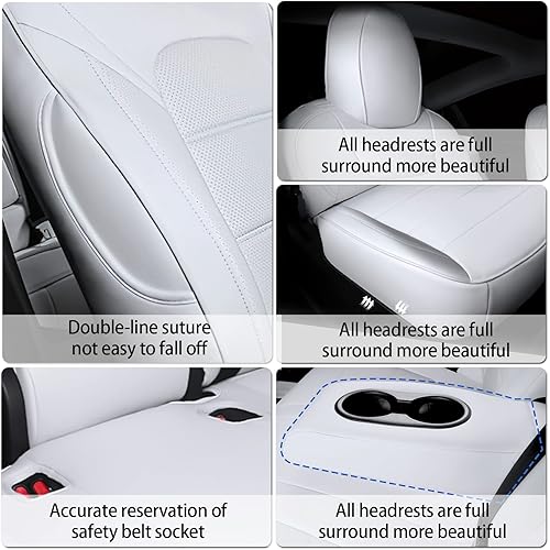 Miniatura 6 de RuiYue Carry Funda de asiento de automóvil para Tesla modelo Y de 5 plazas, protector de asiento de piel sintética, diseño novedoso, accesorios