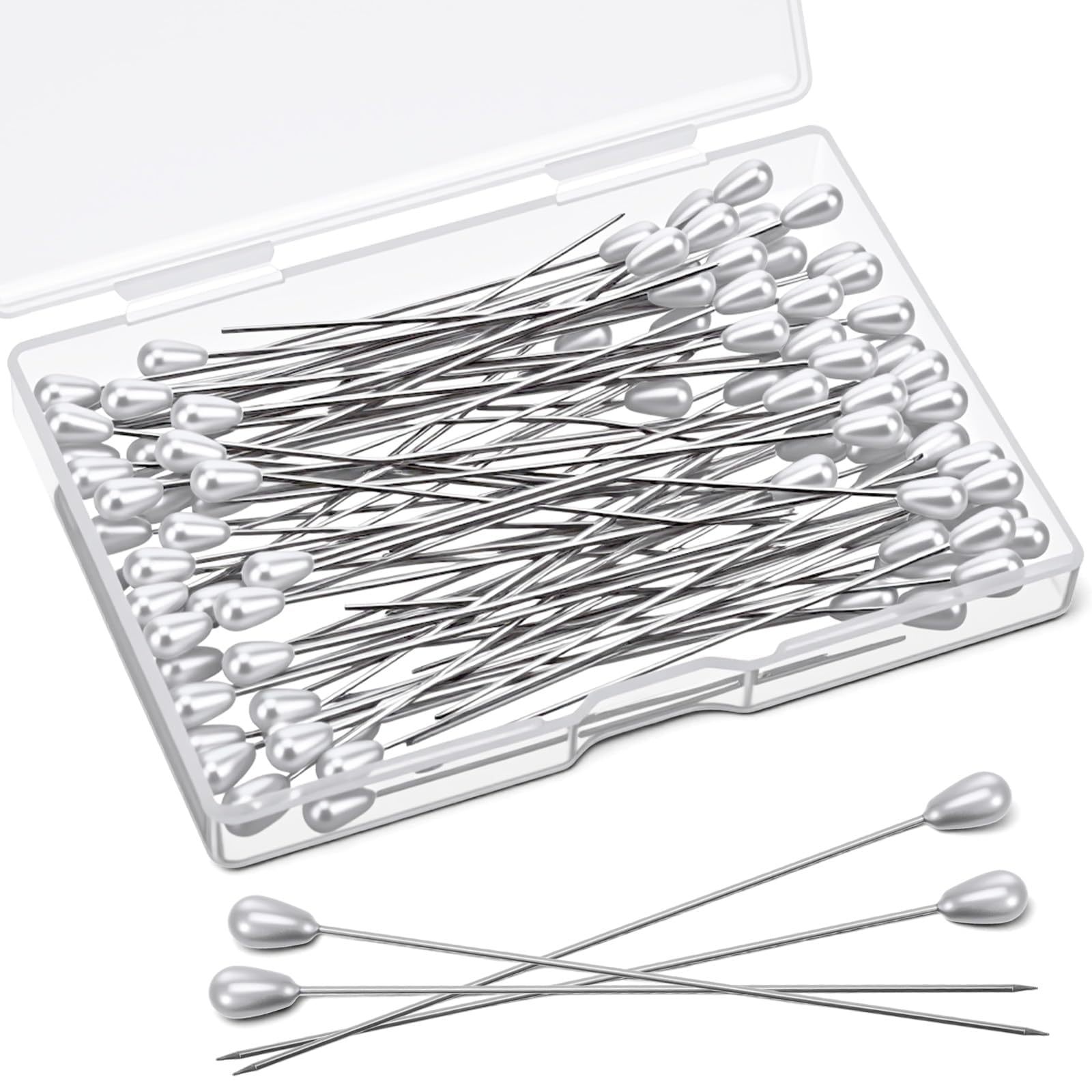 100PCS Hijab Pins for Scarf in Box, Split and Sewing Types for Rotating Craft and Tailoring Material, with Pearl Head for Fabric Accessories-image-6