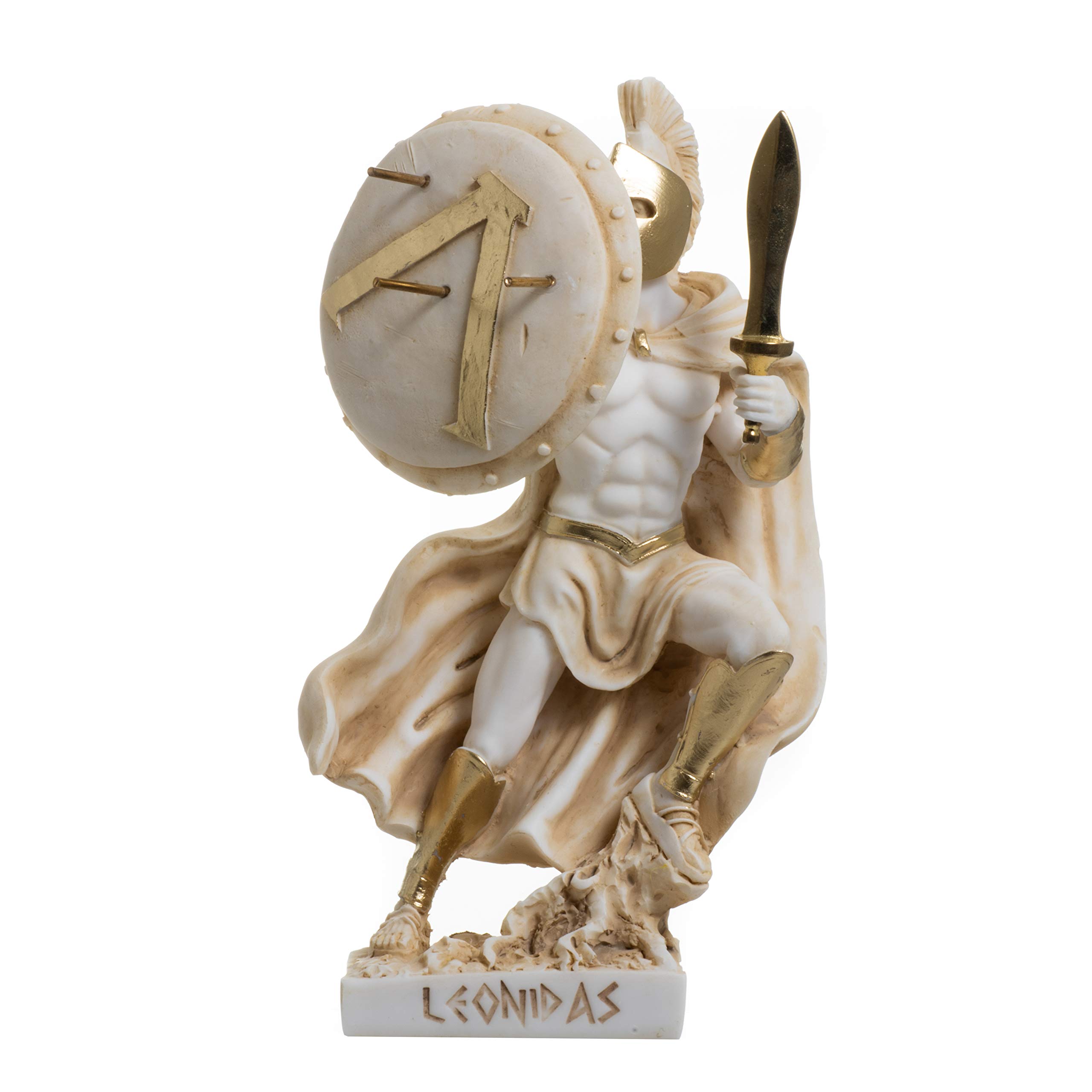 LEONIDAS statuetka grecki spartański król rzeźba figurka alabaster złoty kolor 20 cm