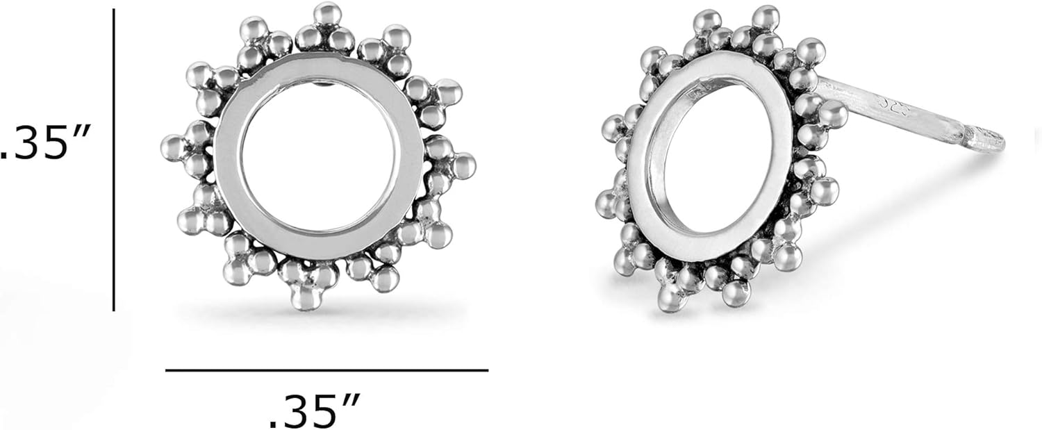 Boma Jewelry Sterling Silver Bohemian Balinese Beaded Texture Open Circle Sun Stud Earrings - Image 5
