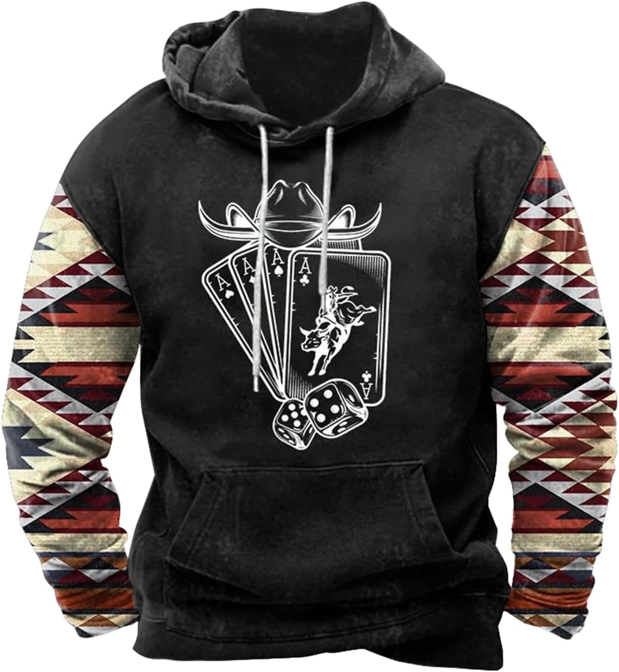Western Hoodie for Men Aztec Cowboy Printed Drawstring Pullover Hooded Sweatshirt M...