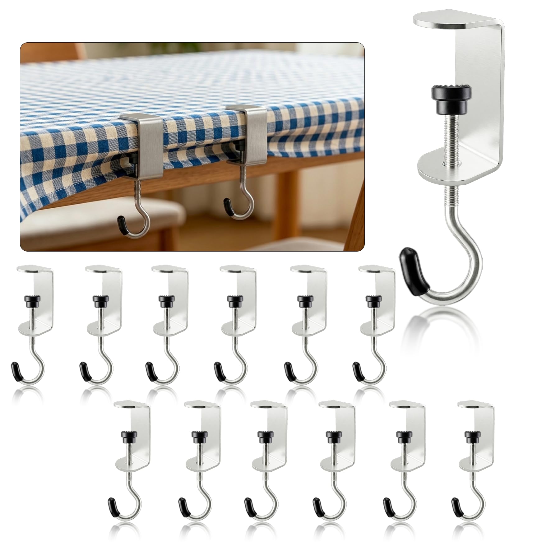 Photo 1 of 12 Adjustable Table Cloth Holder Clips Metal,Bag Hanger Heavy Duty Tablecloth Clamps for Outdoor Picnic Folding Tables,Summer Party Essentials Table Cover Holder Clips Windy Days Desk Shelf Purse Hook